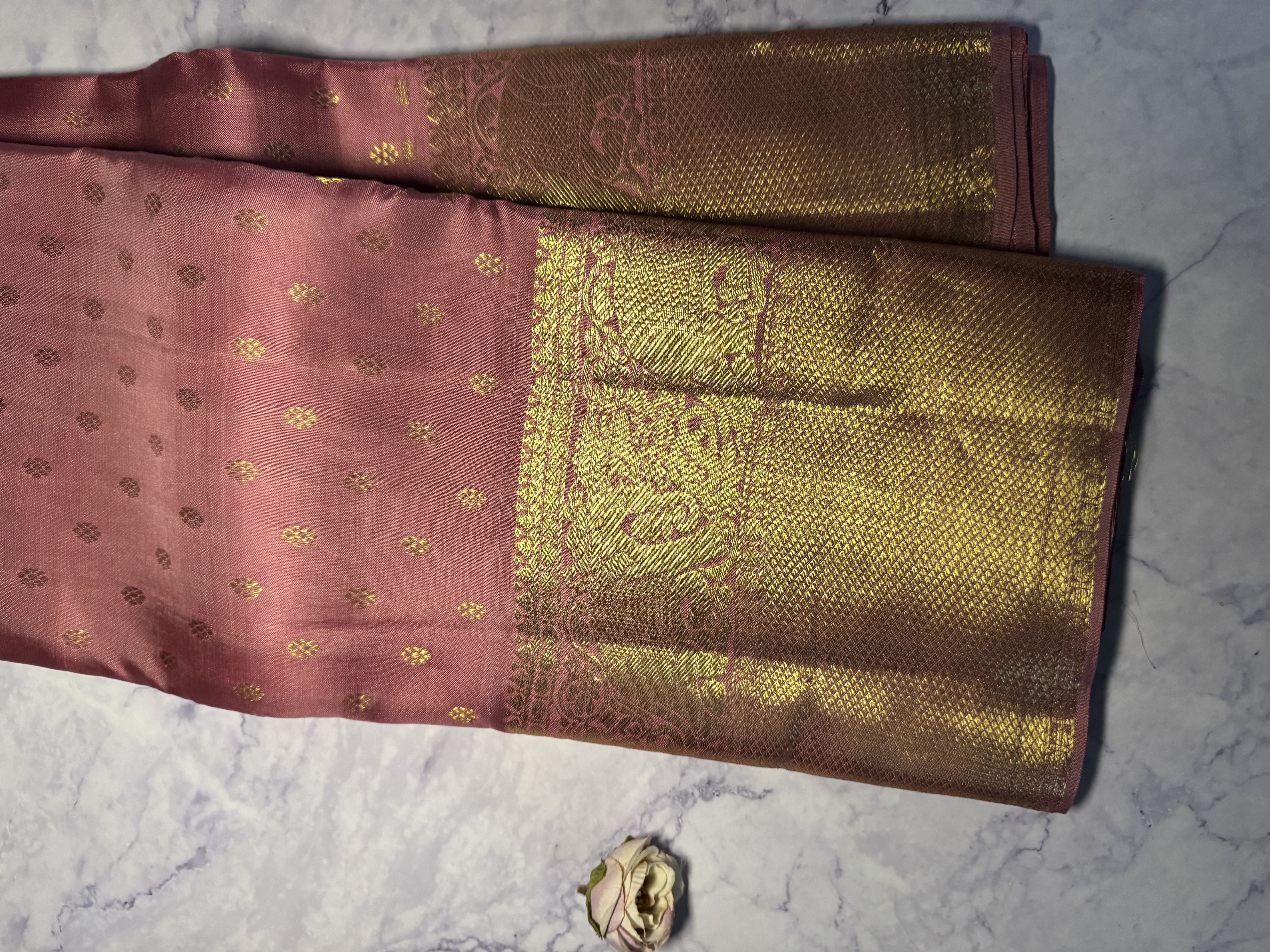 Pastel pink kanchipuram saree with butta