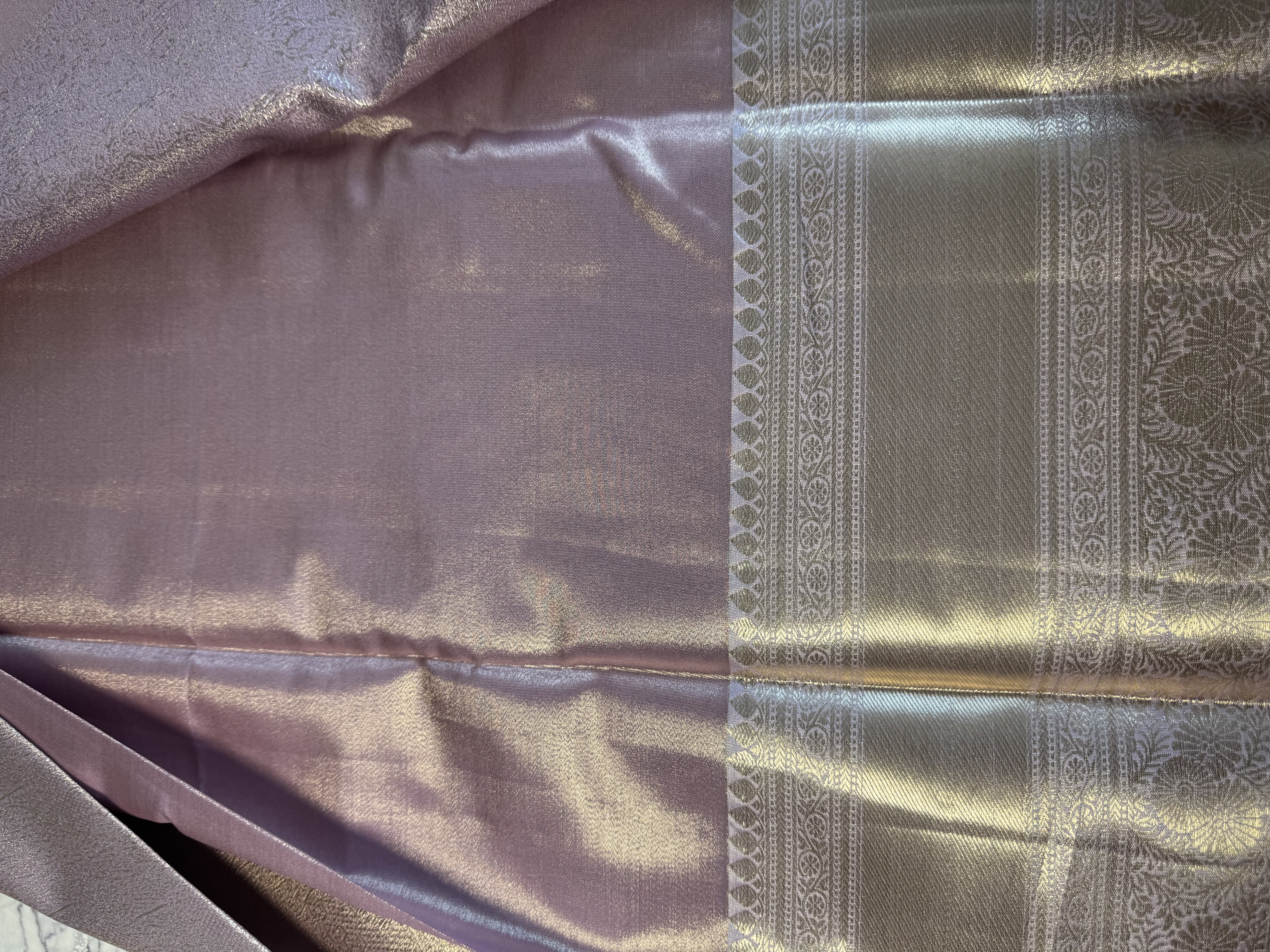 Tissue silk lavender saree with silver zari