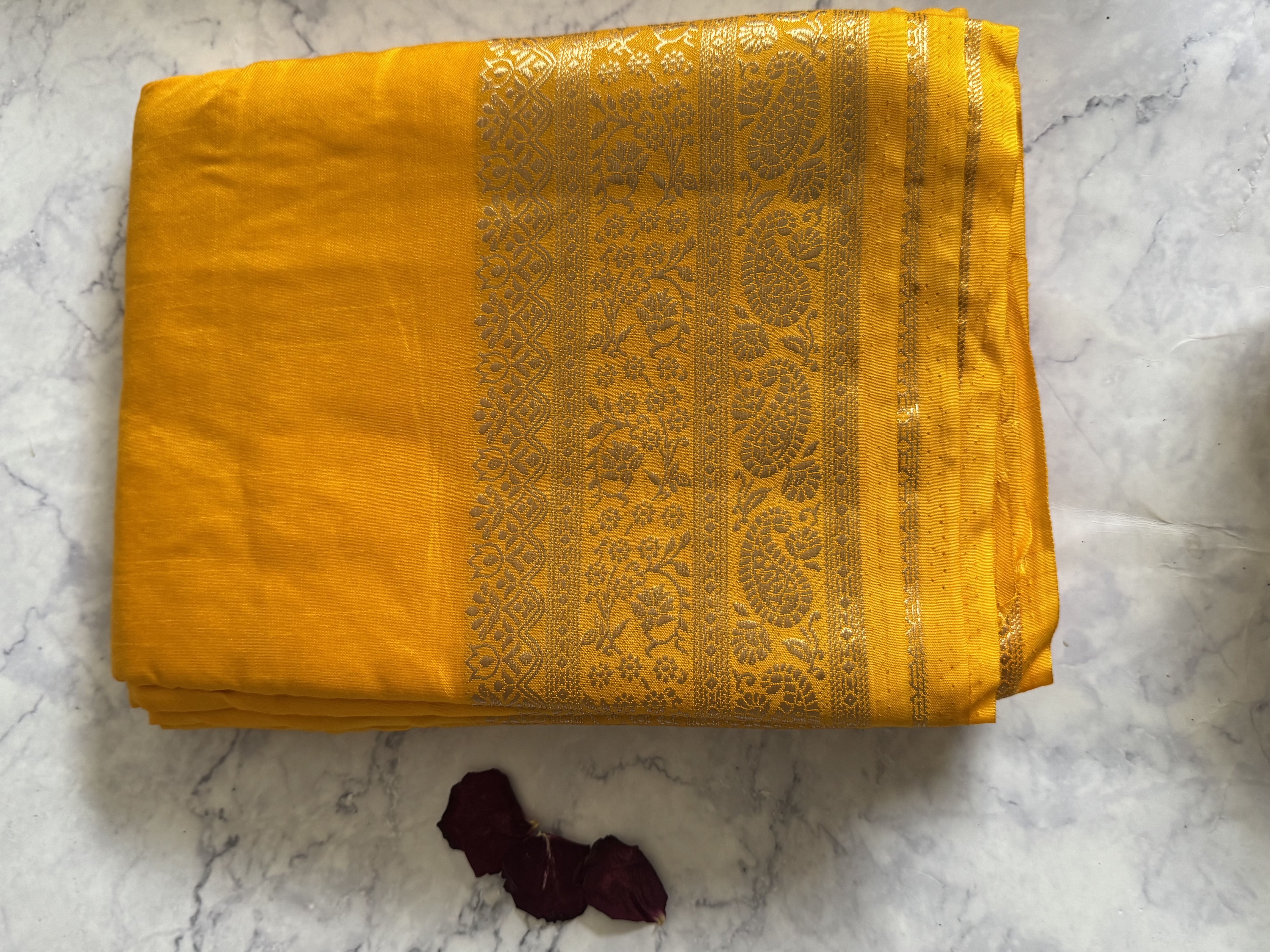 Mango yellow cotton saree with brocade blouse