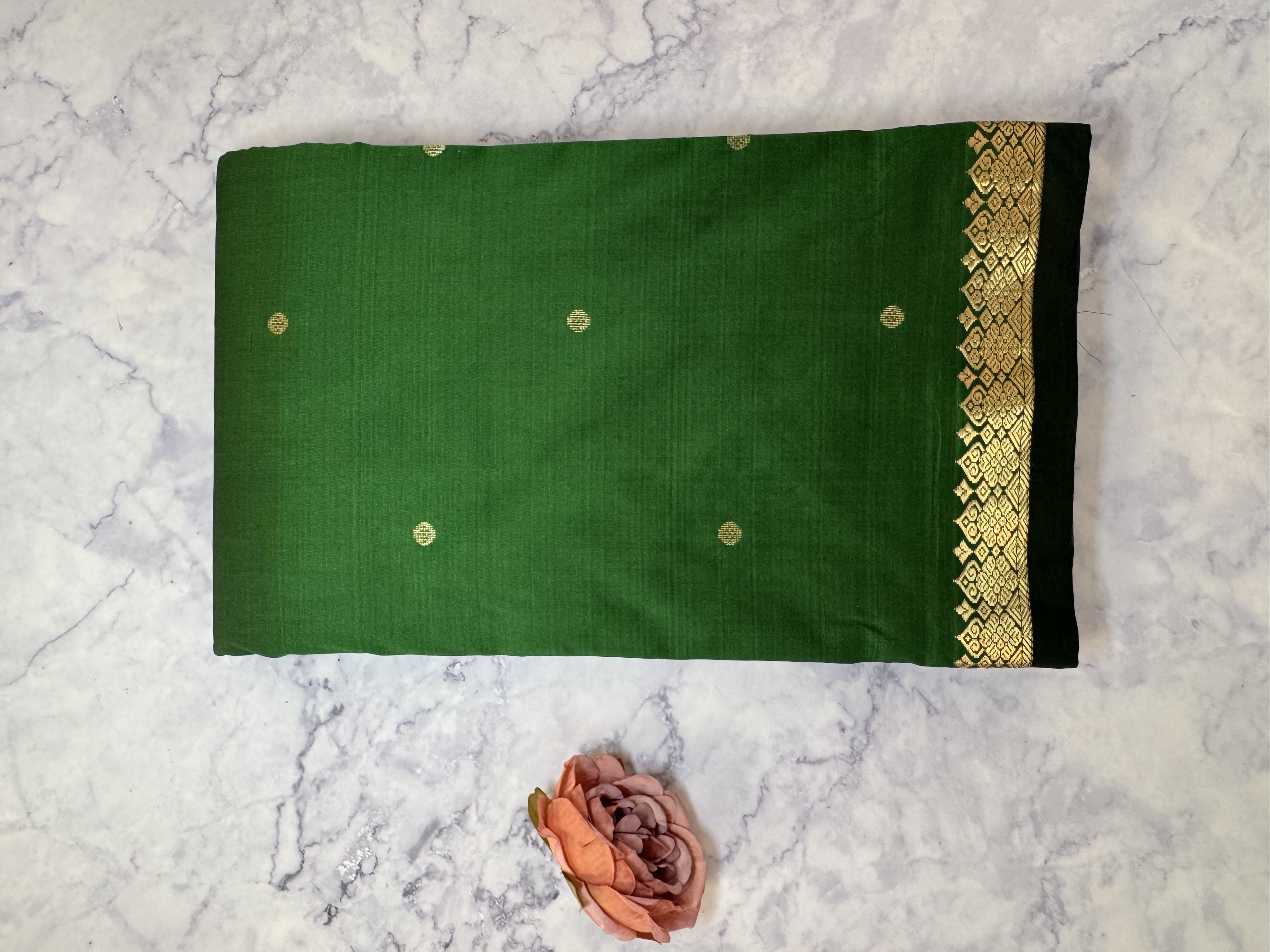 Emerald green semi silk saree with thin border