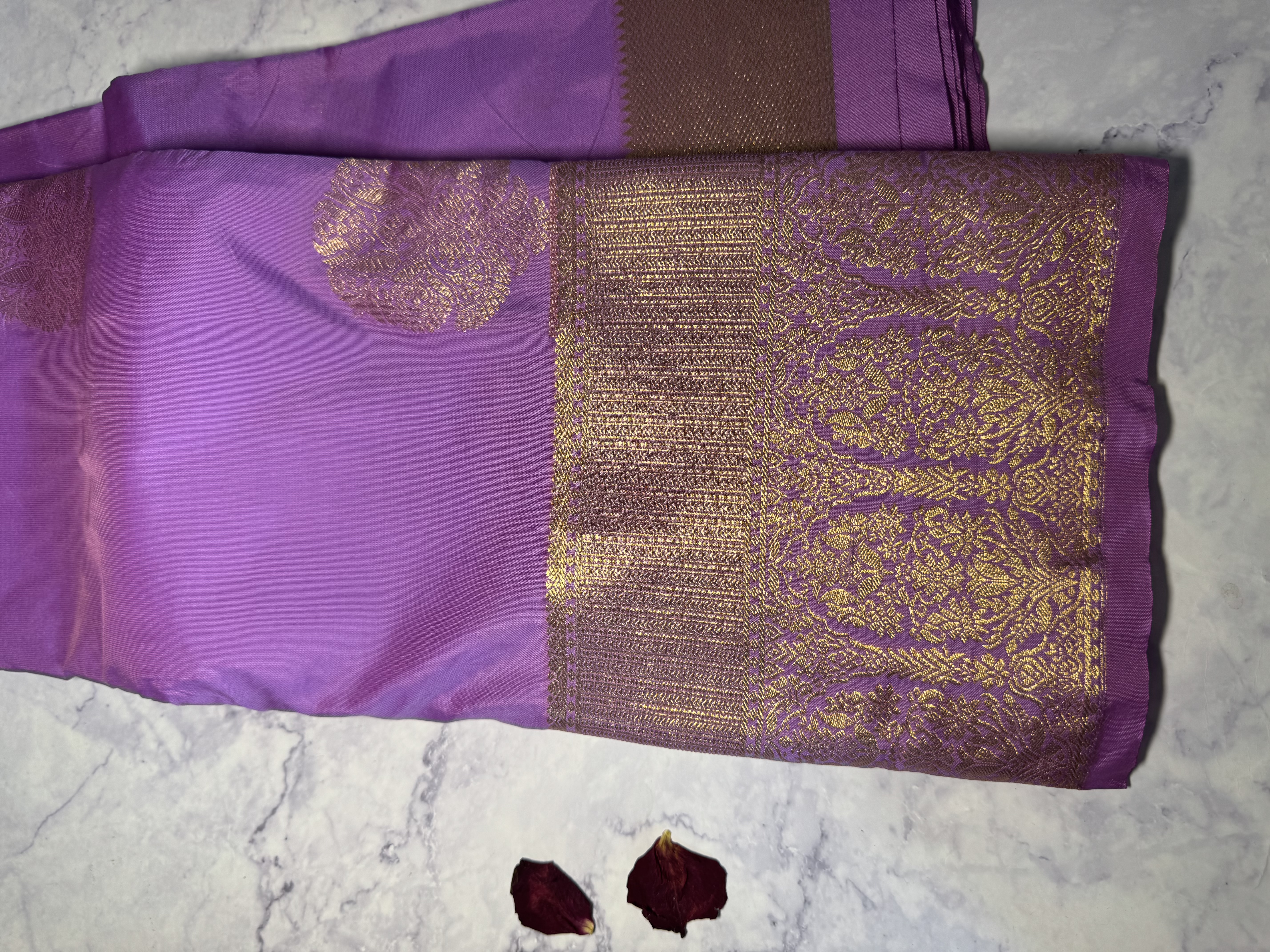 Lavender semi silk saree with pink blouse