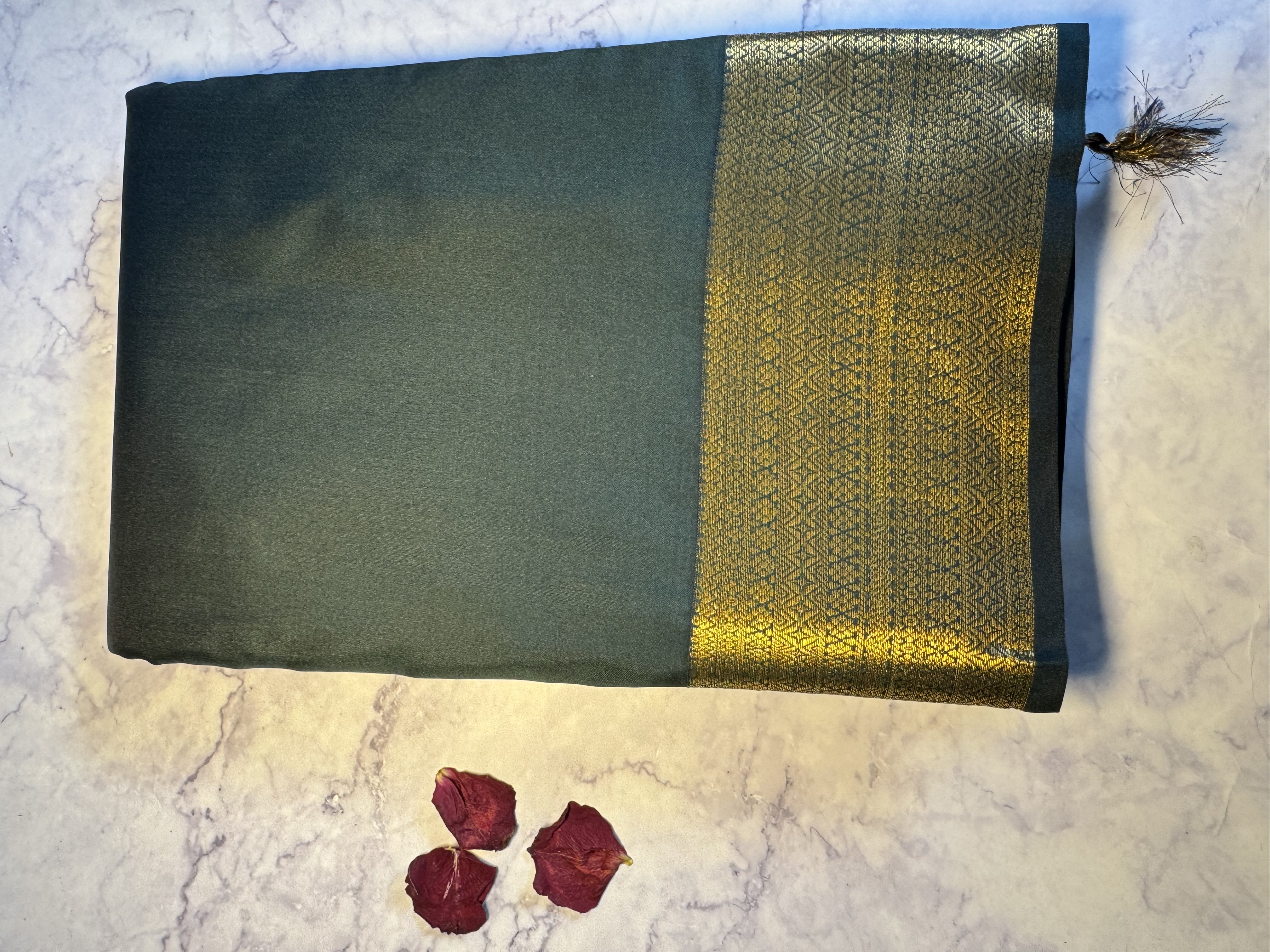 Forest green semi silk saree 