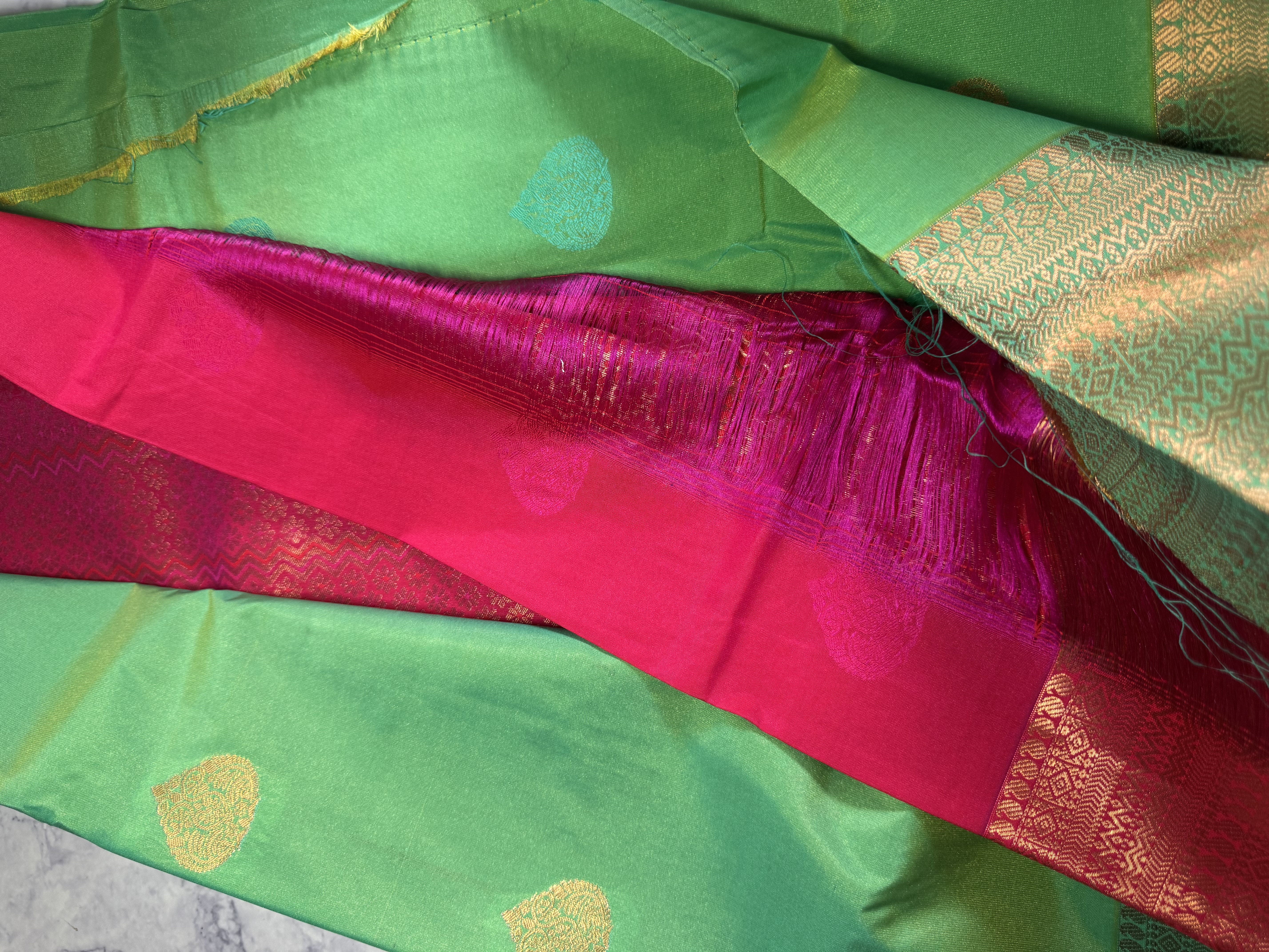 Lime green semi silk with hot pink blouse