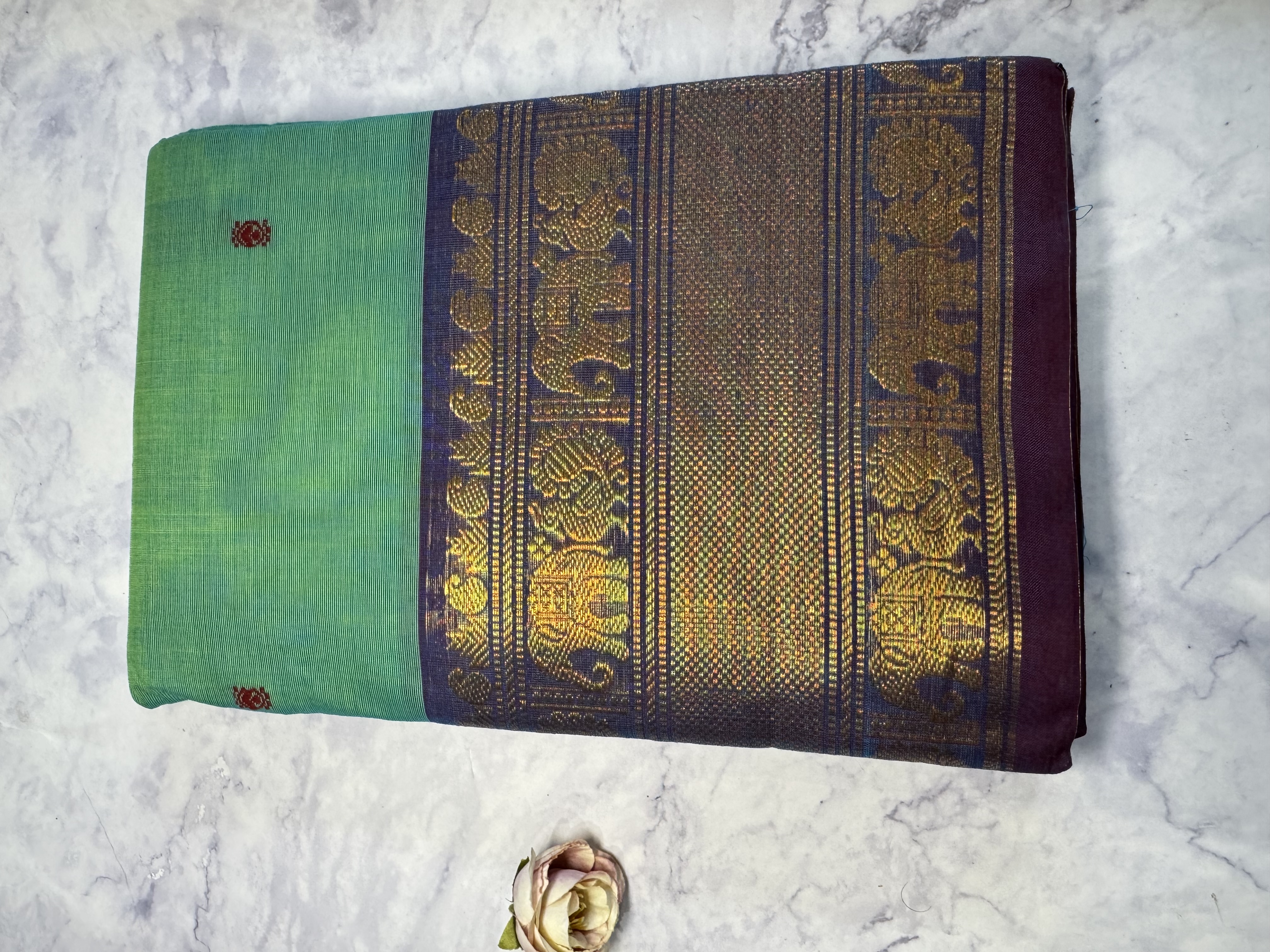 Mint green cotton saree with lavender border
