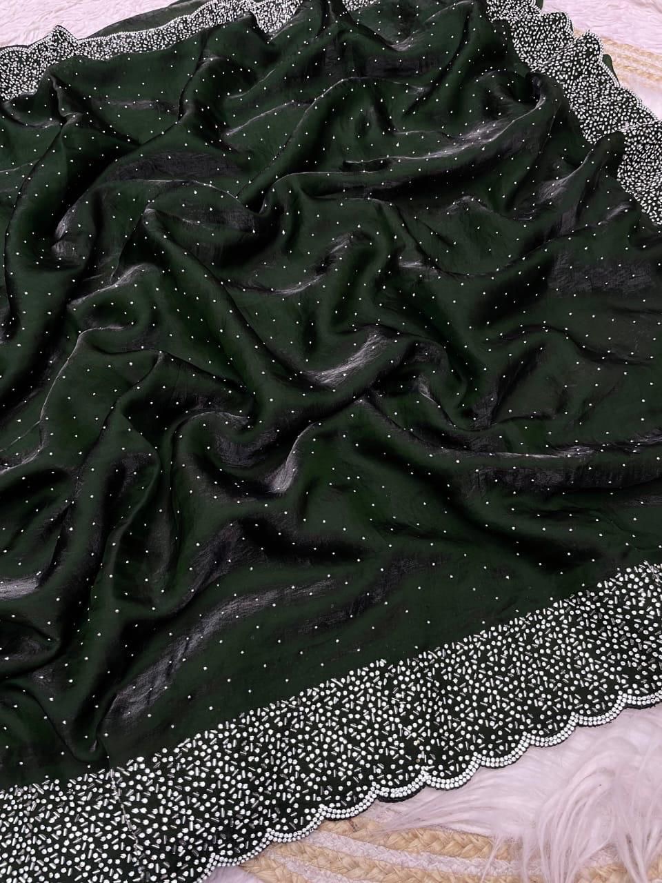 Emerald green space silk saree