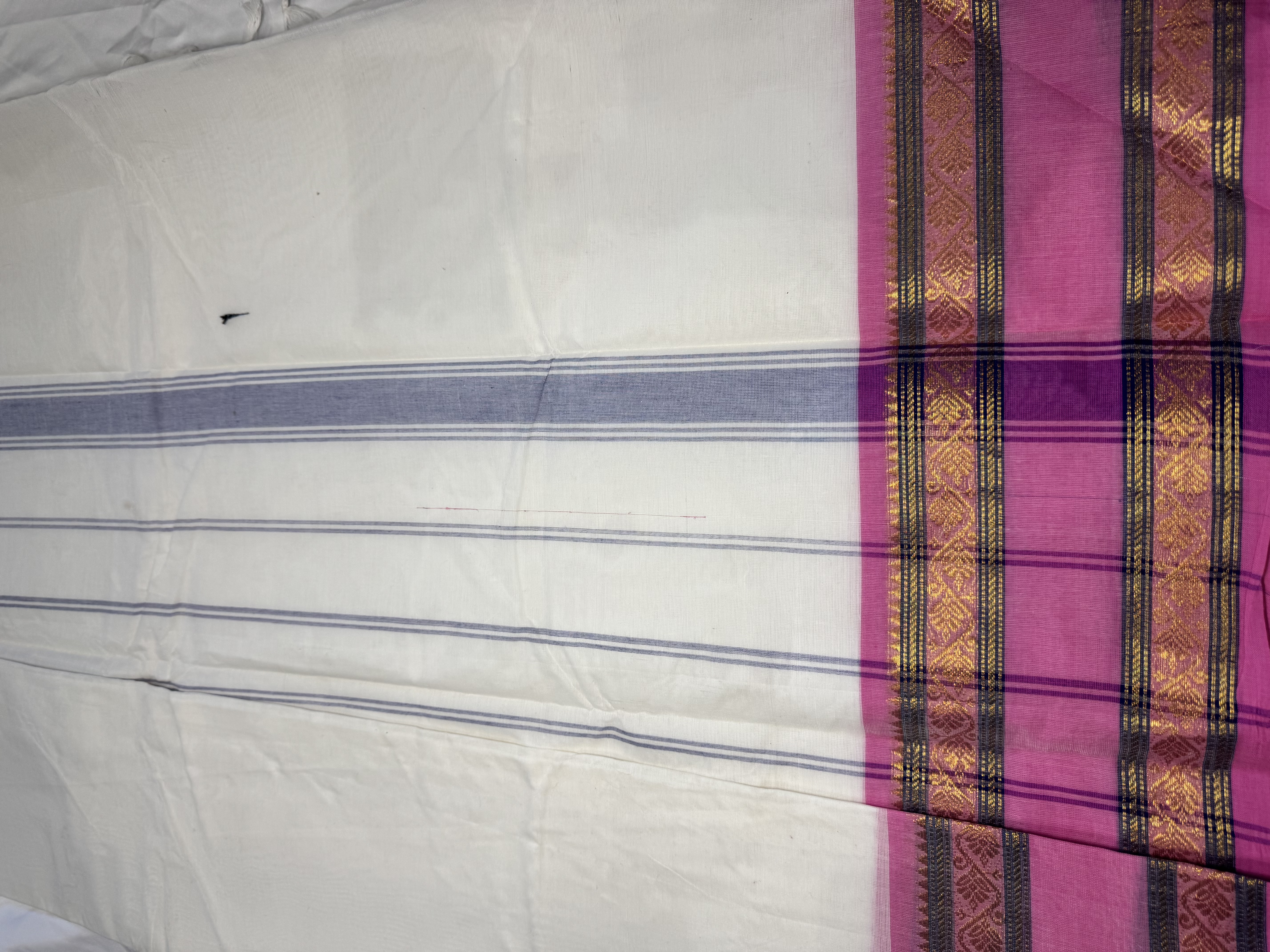 White and pink cotton saree