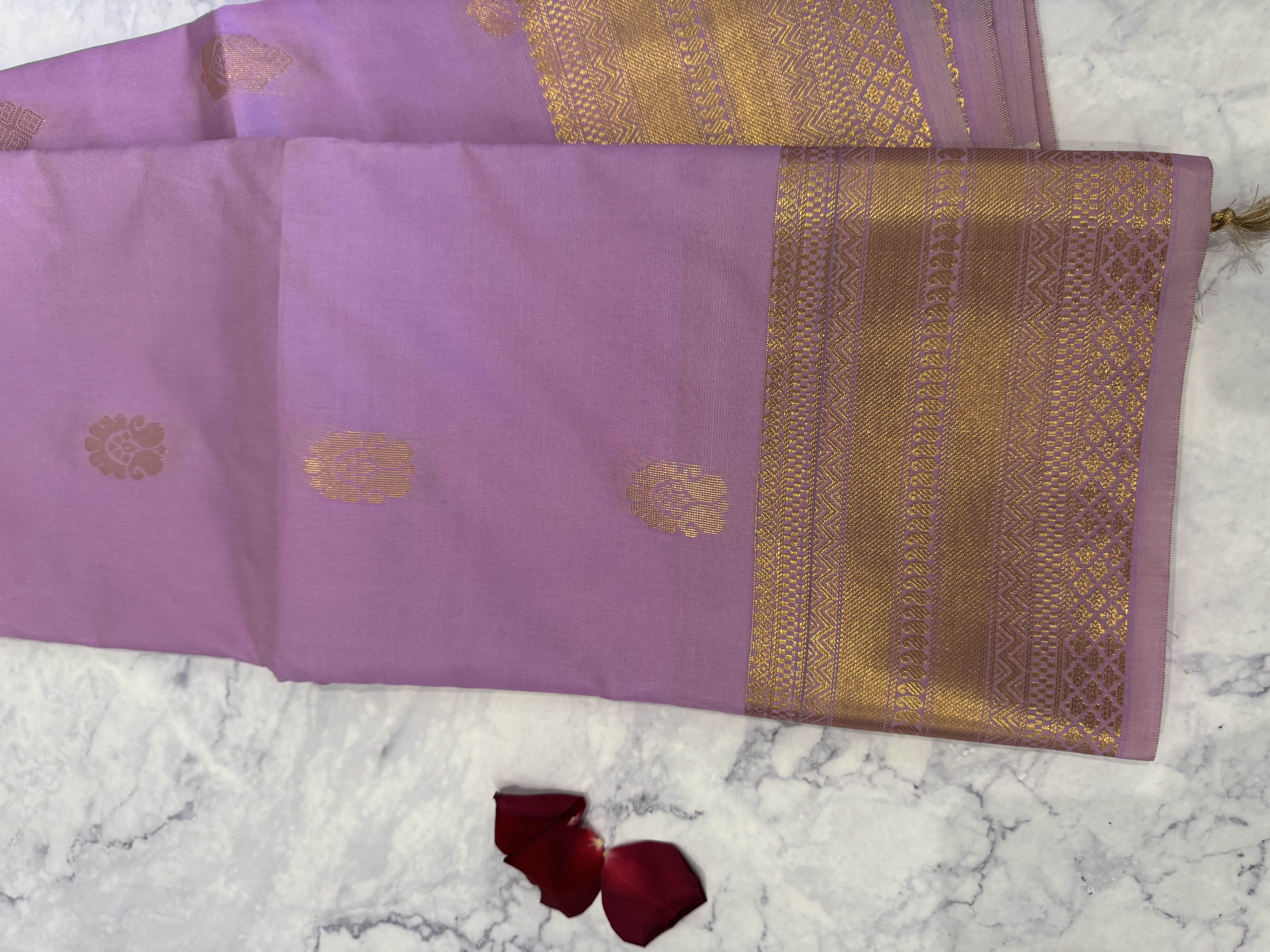 Lavender semi silk saree with small butta