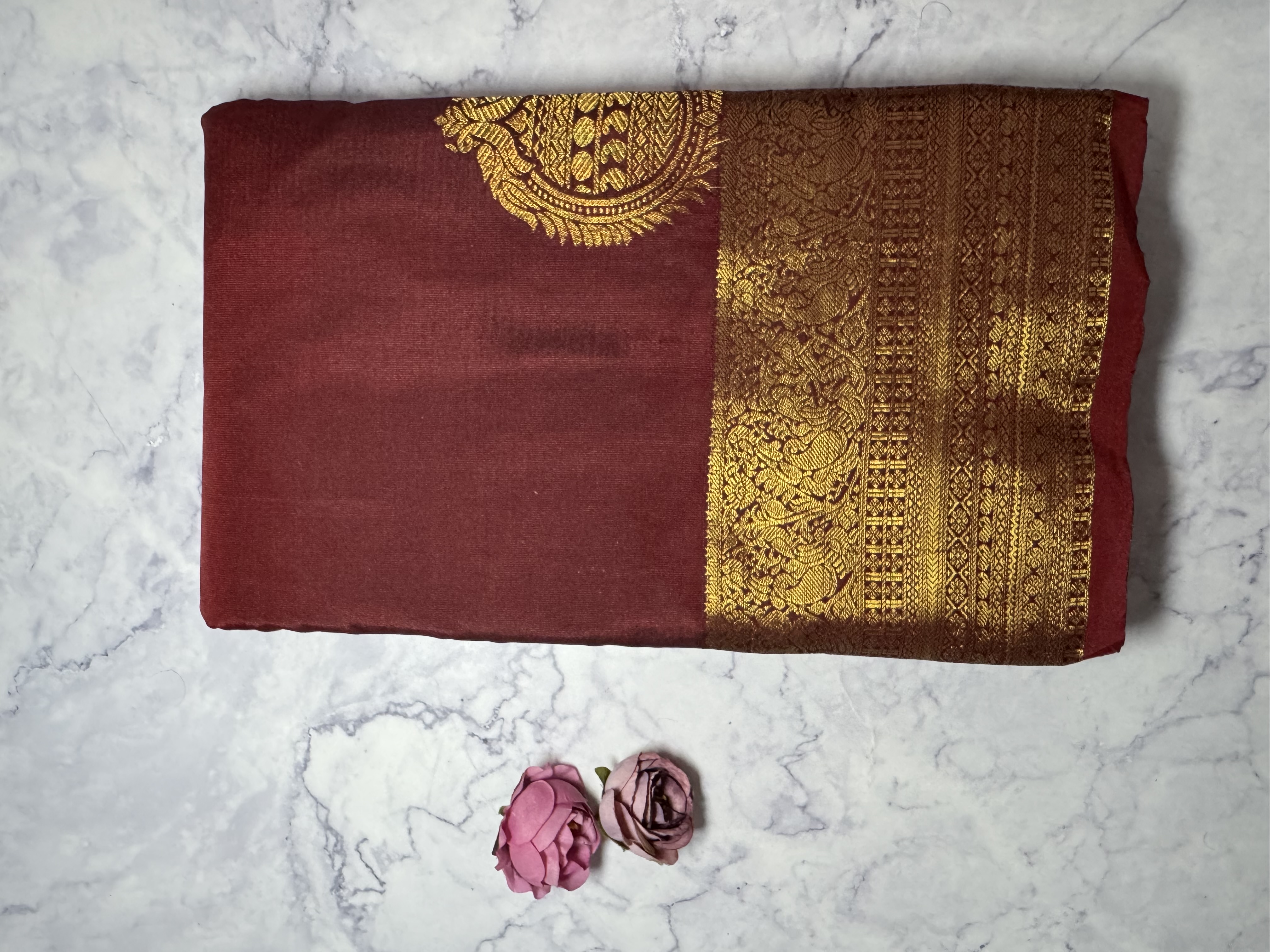 Maroon Silk Saree with Golden Border