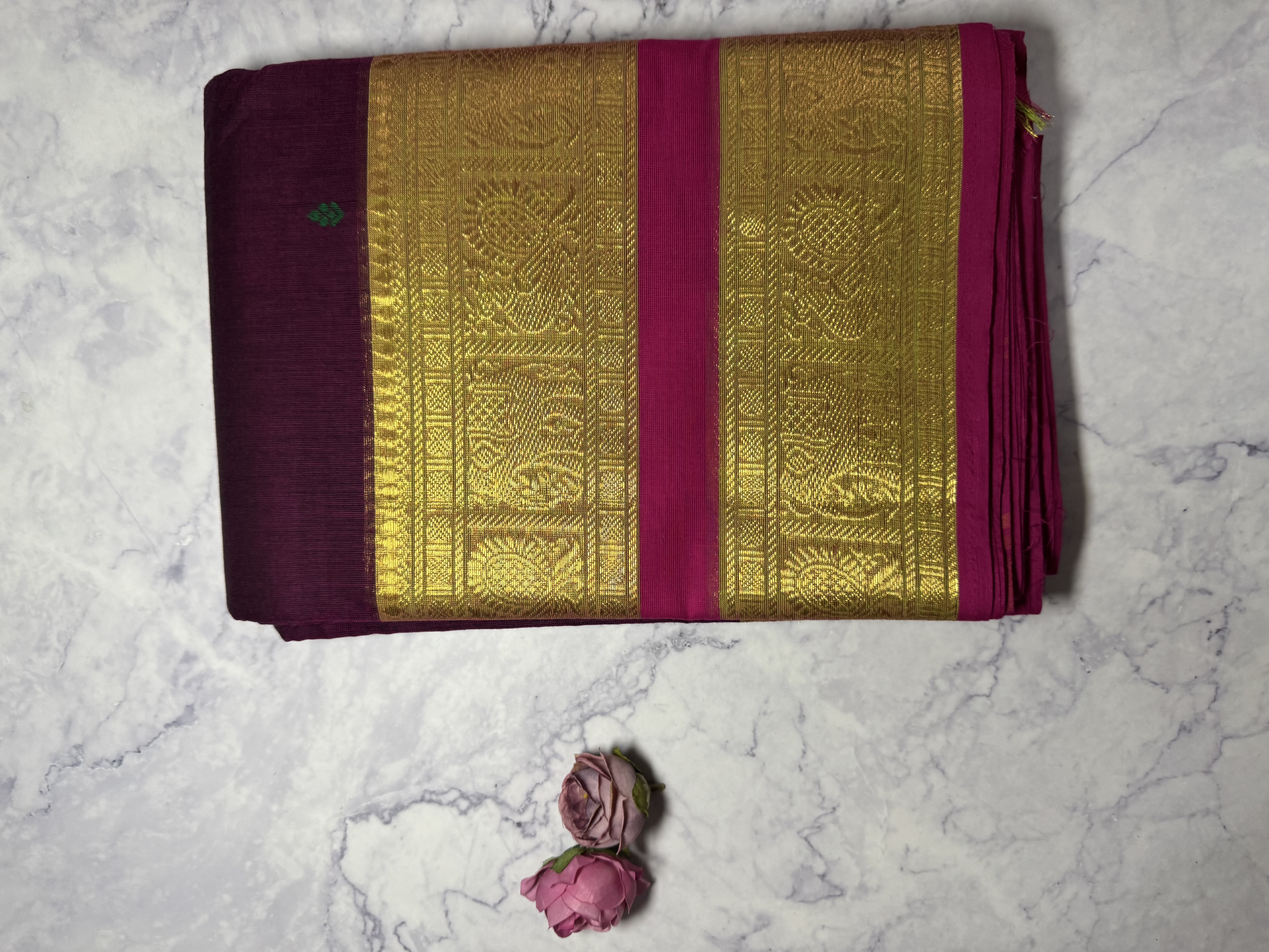 Wine cotton saree with pink border