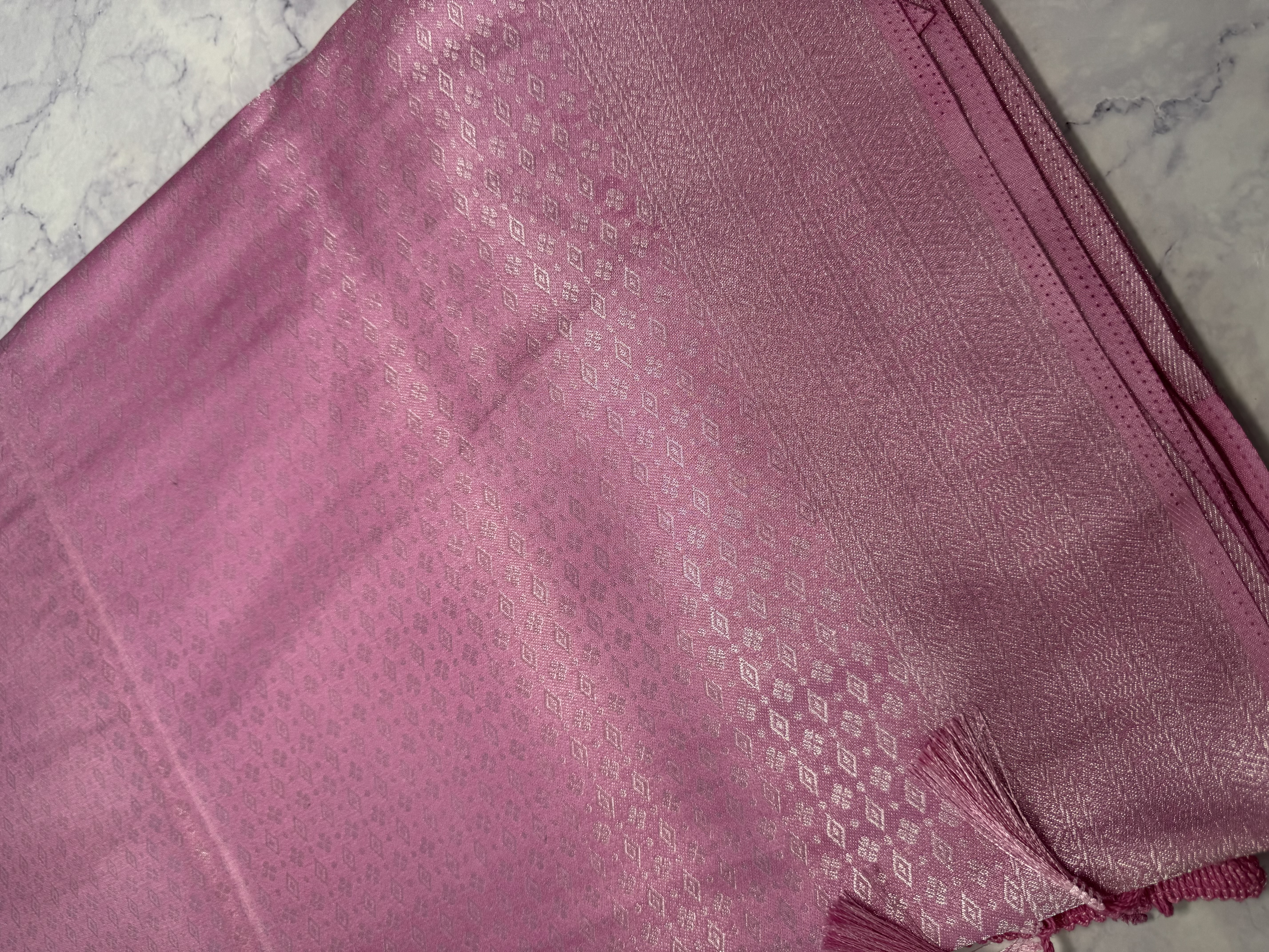 Baby pink kubera pattu with silver zari