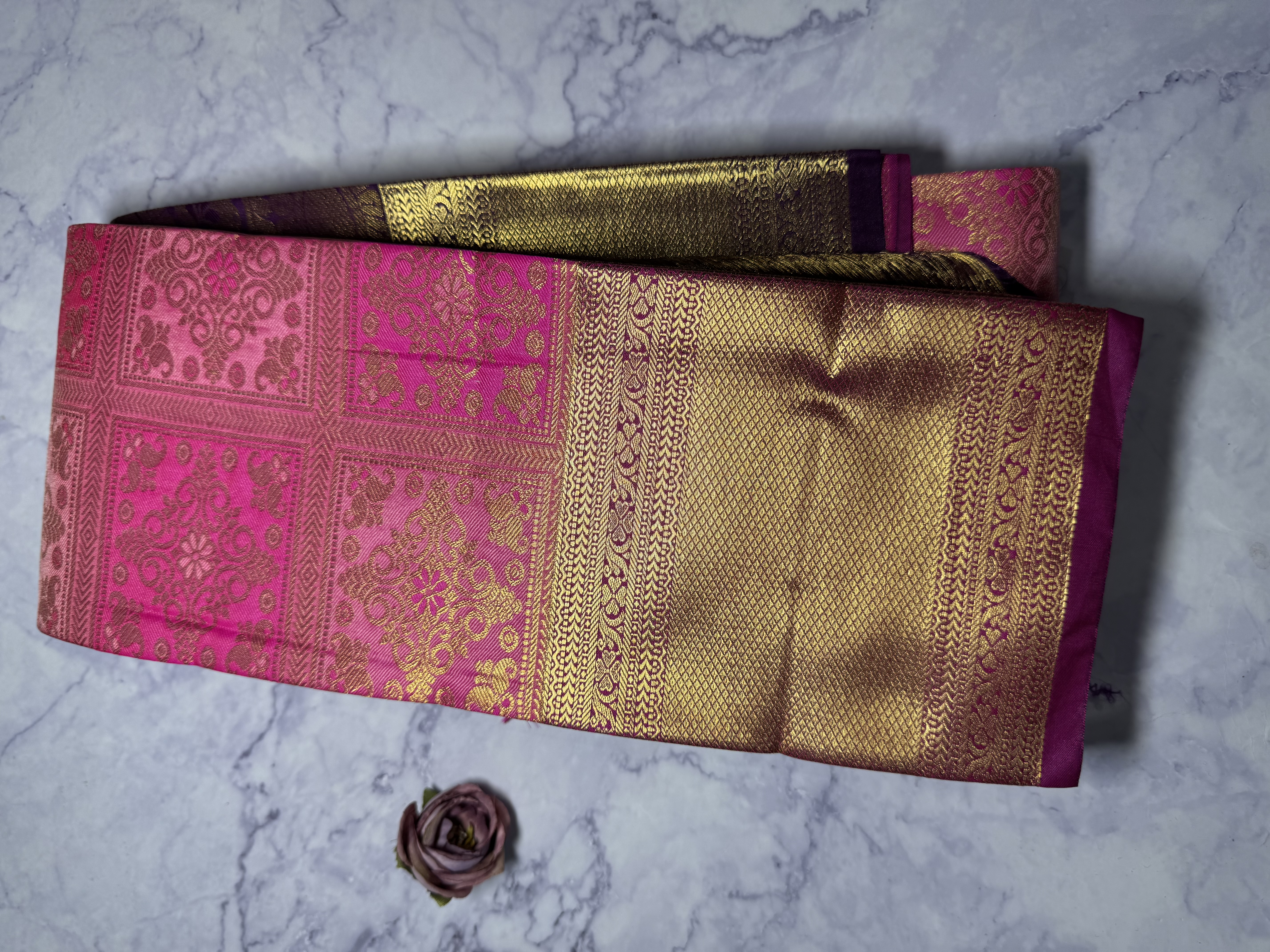 Pastel pink square design semi silk
