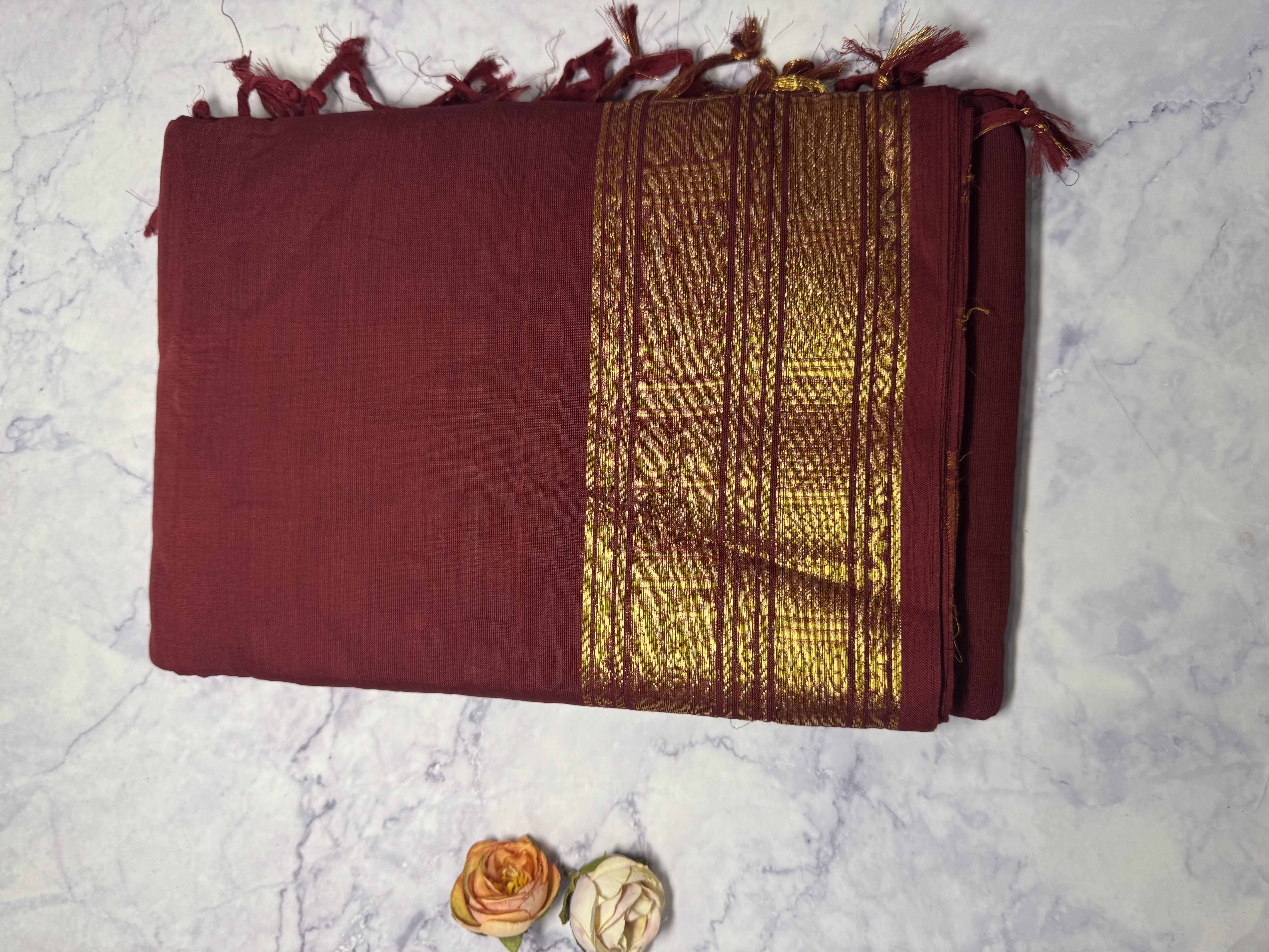 Berry red cotton saree