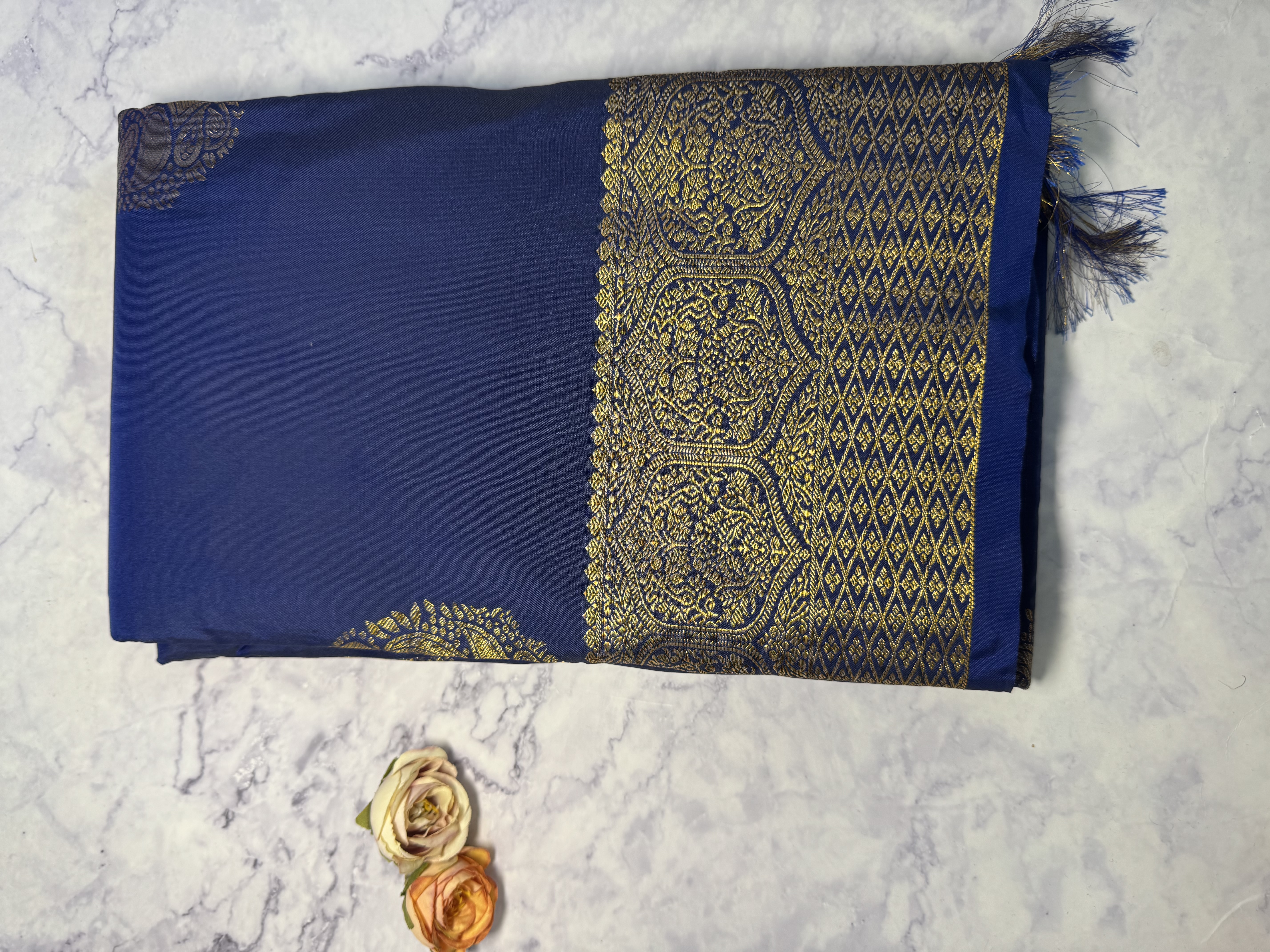 Midnight blue semi silk saree with butta 