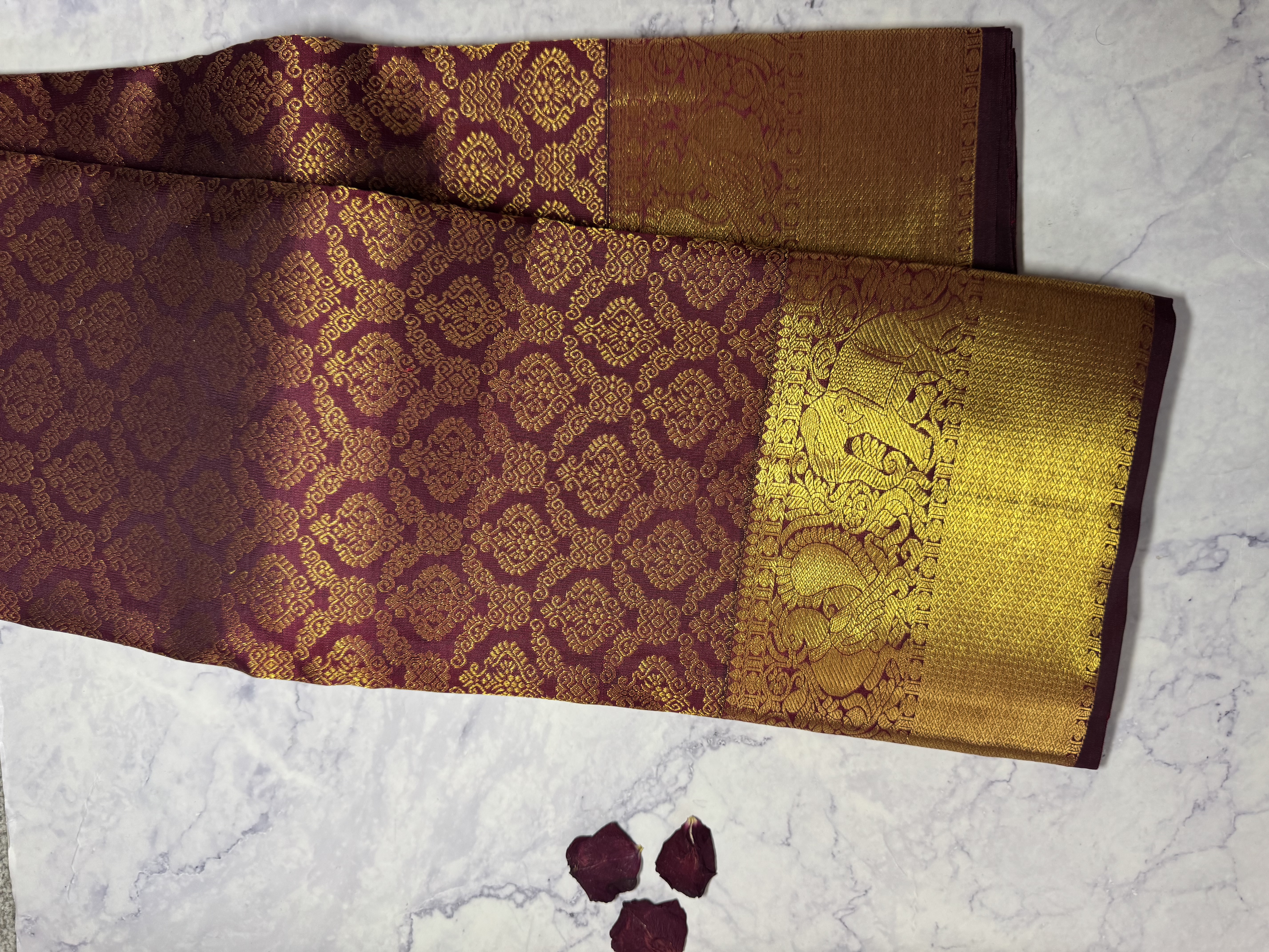 Maroon bridal pure silk saree kodi design