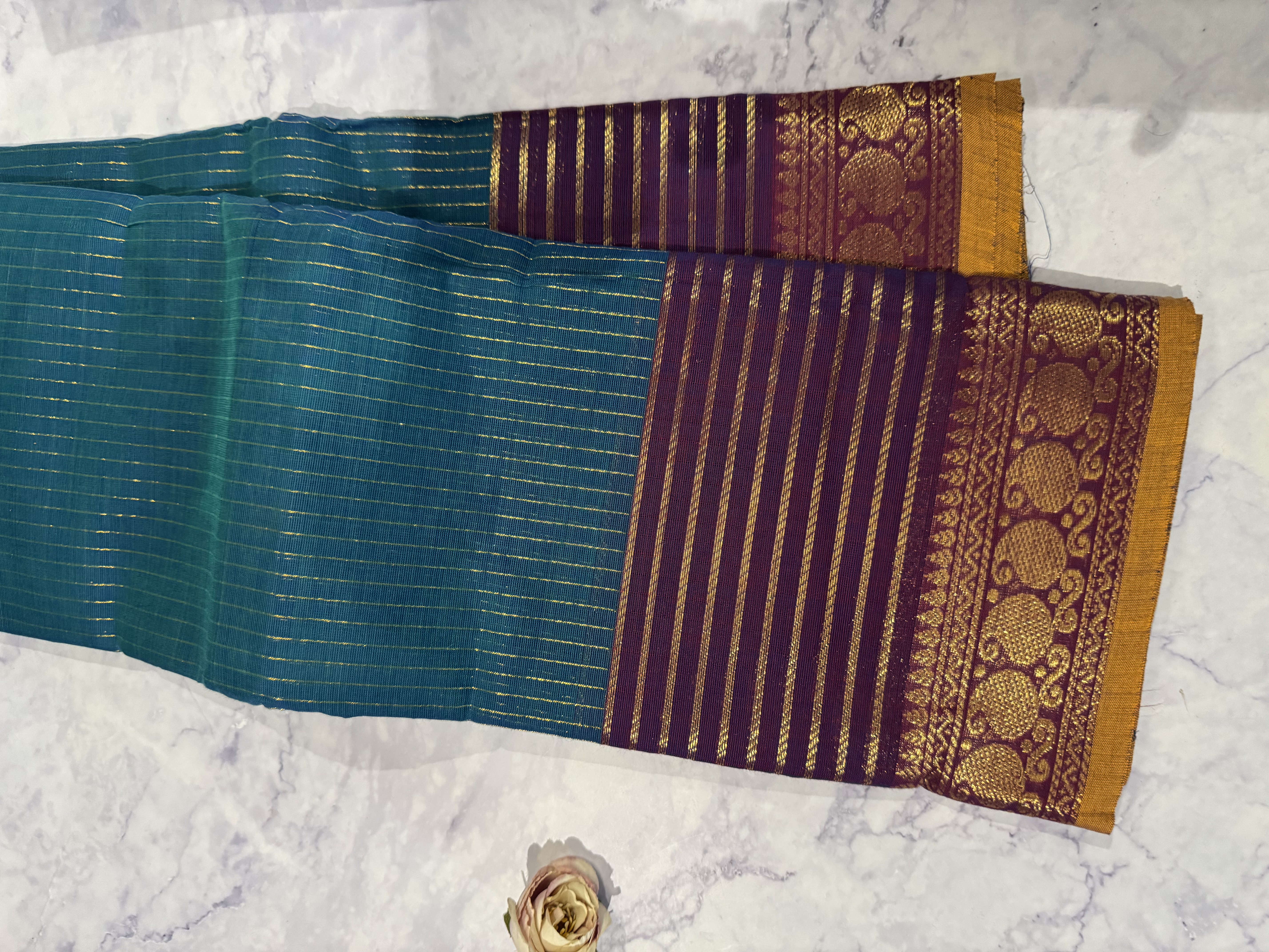 Teal blue vaira oosi cotton saree 