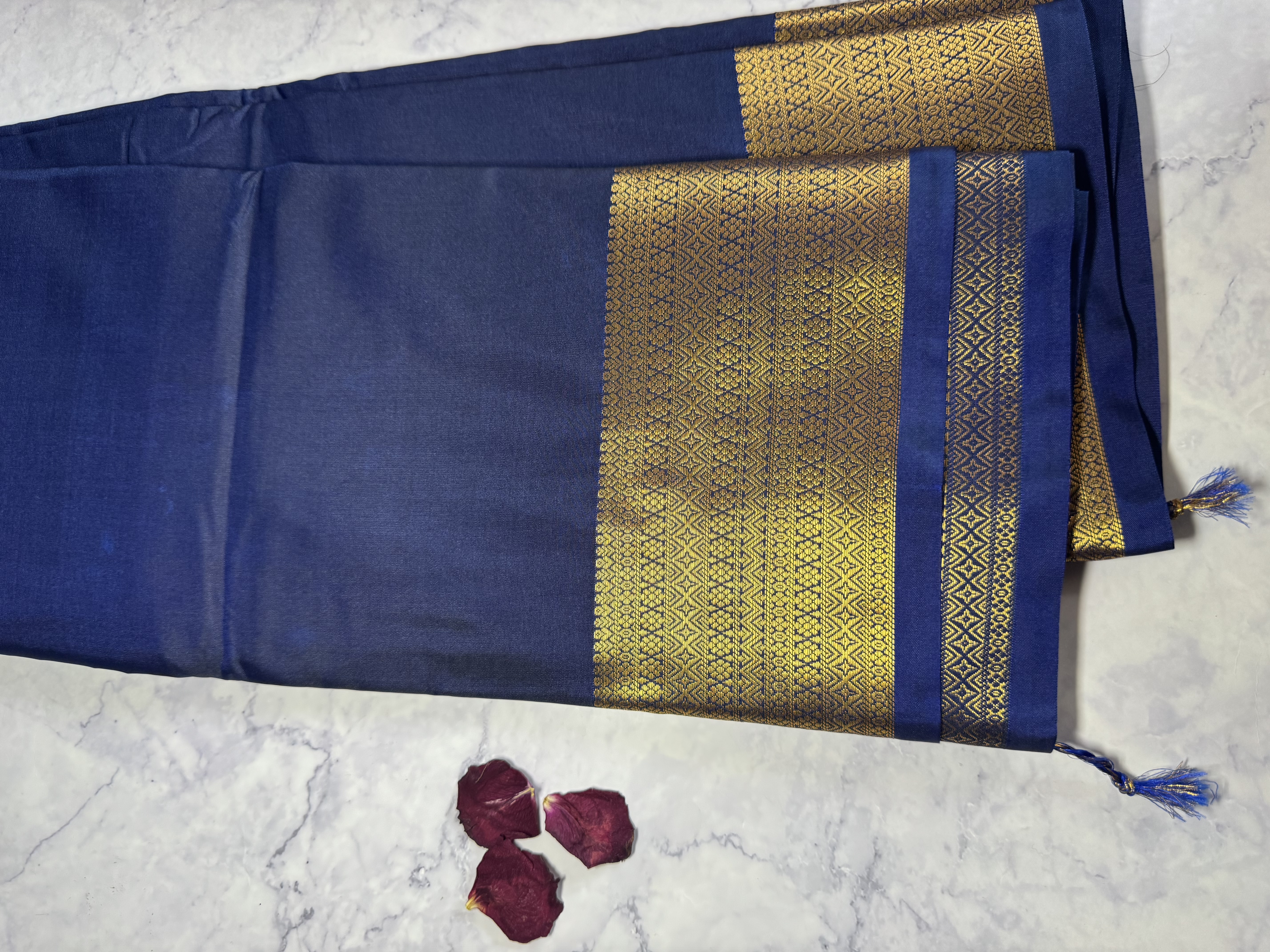 Midnight blue semi silk saree 