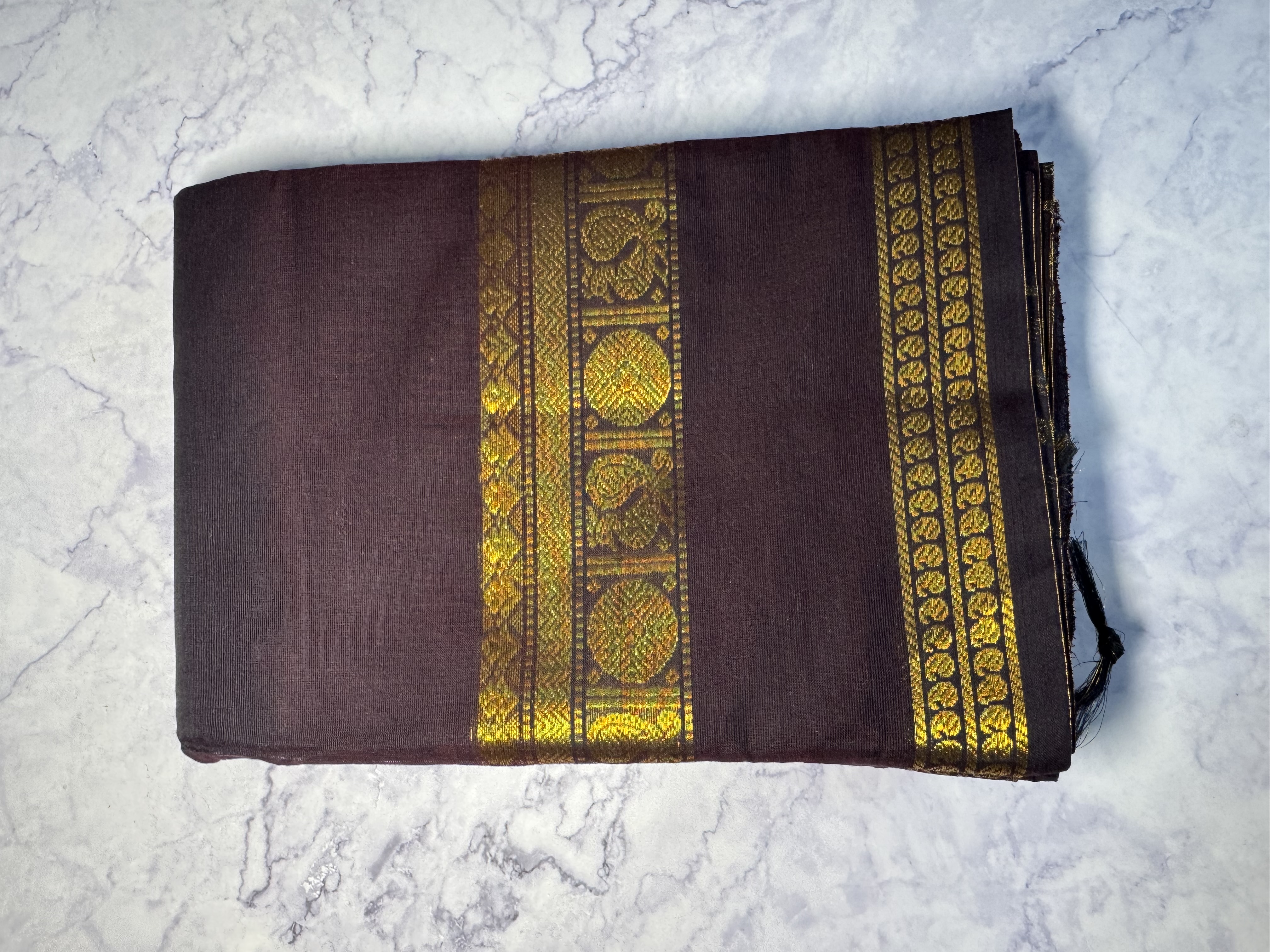 Coffee brown cotton saree with gap border
