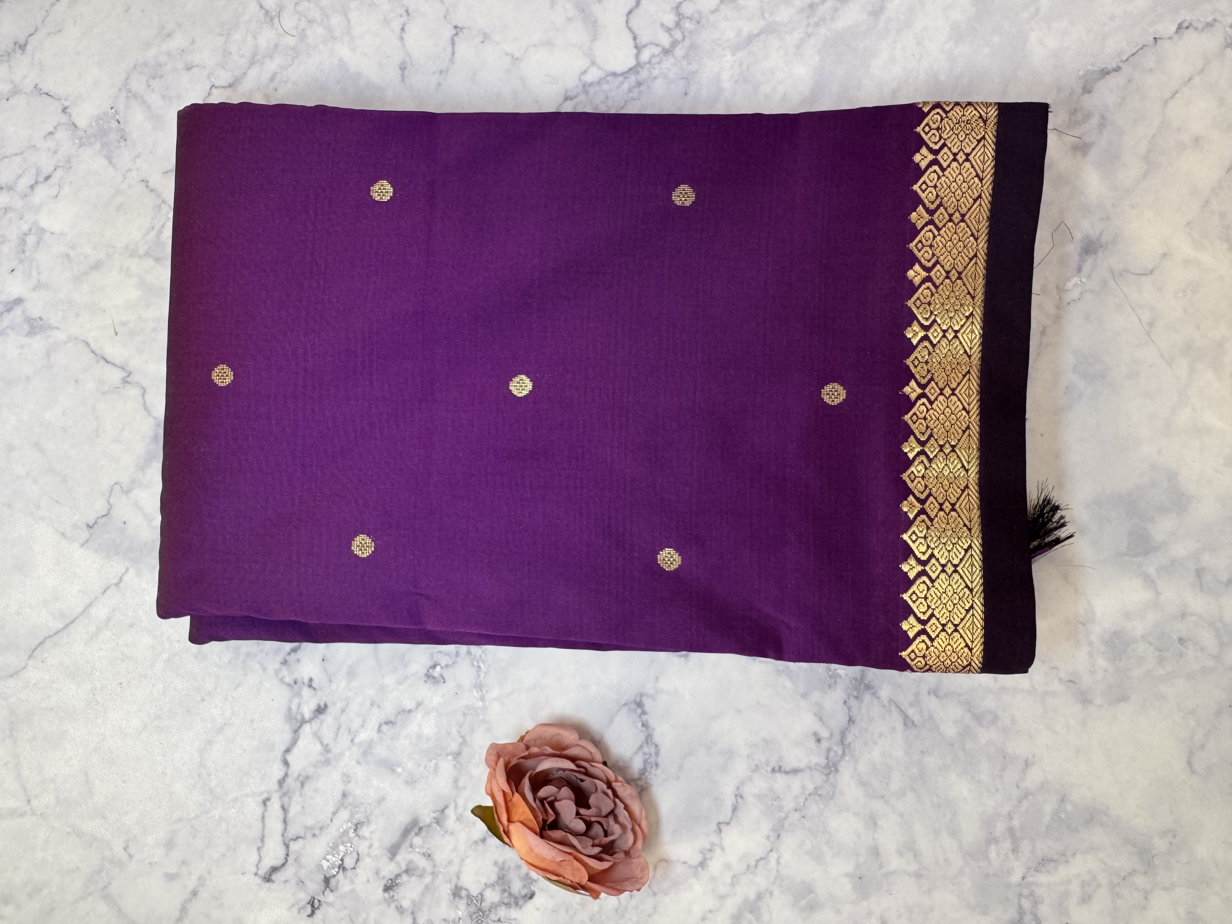 Dark purple semi silk saree with thin border