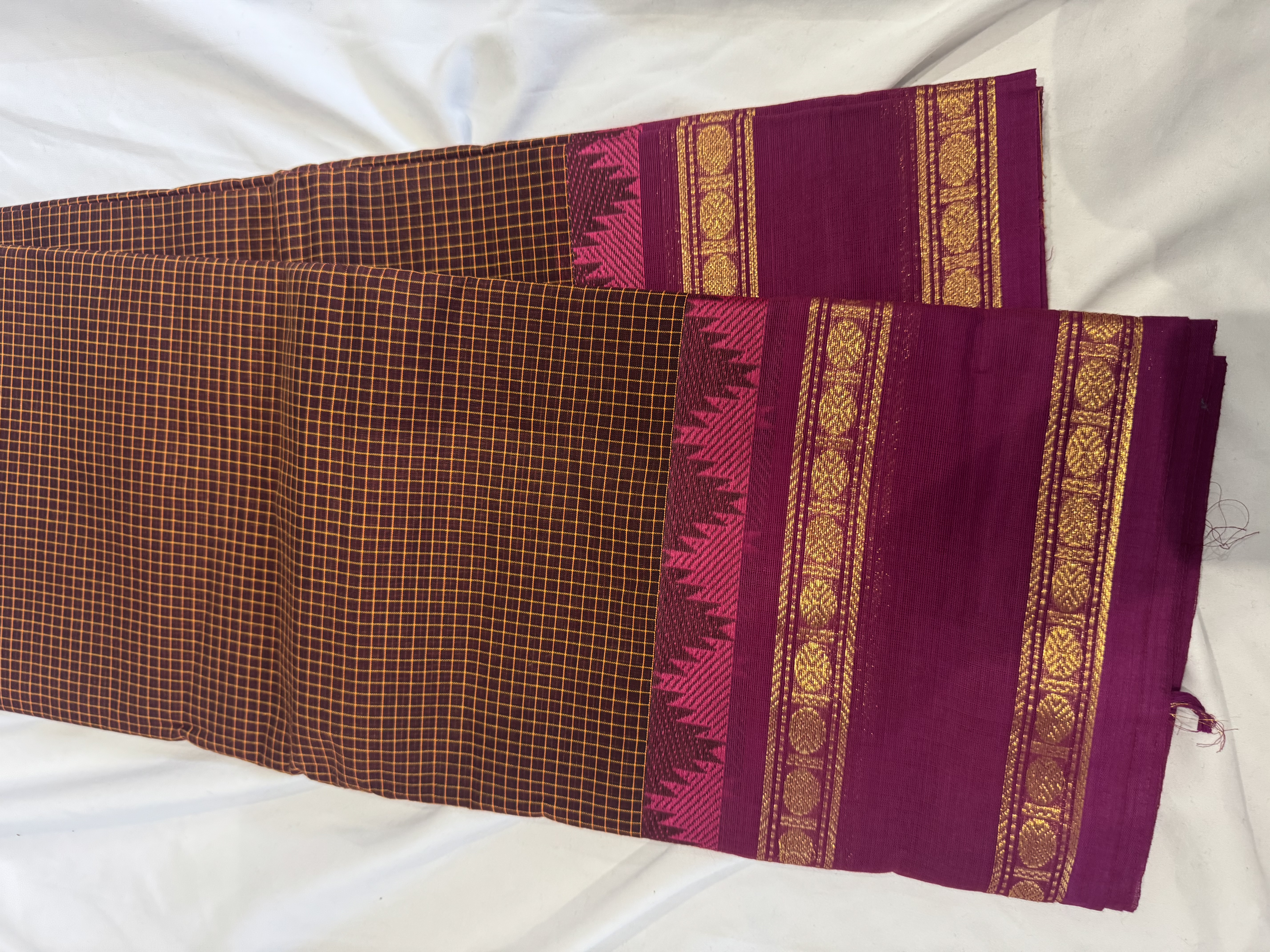 Brown vaira oosi saree with pink border