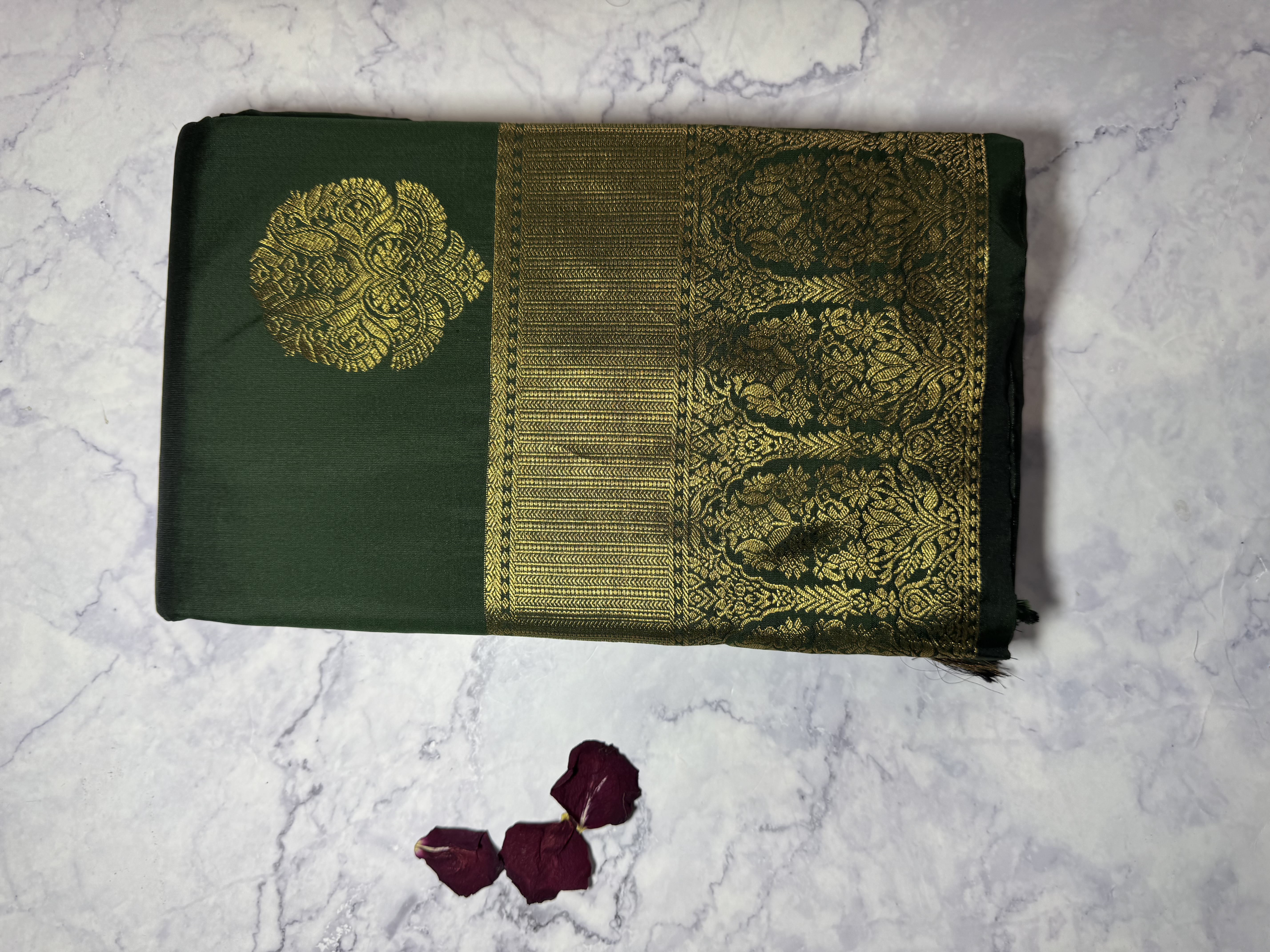 Forest green semi silk saree