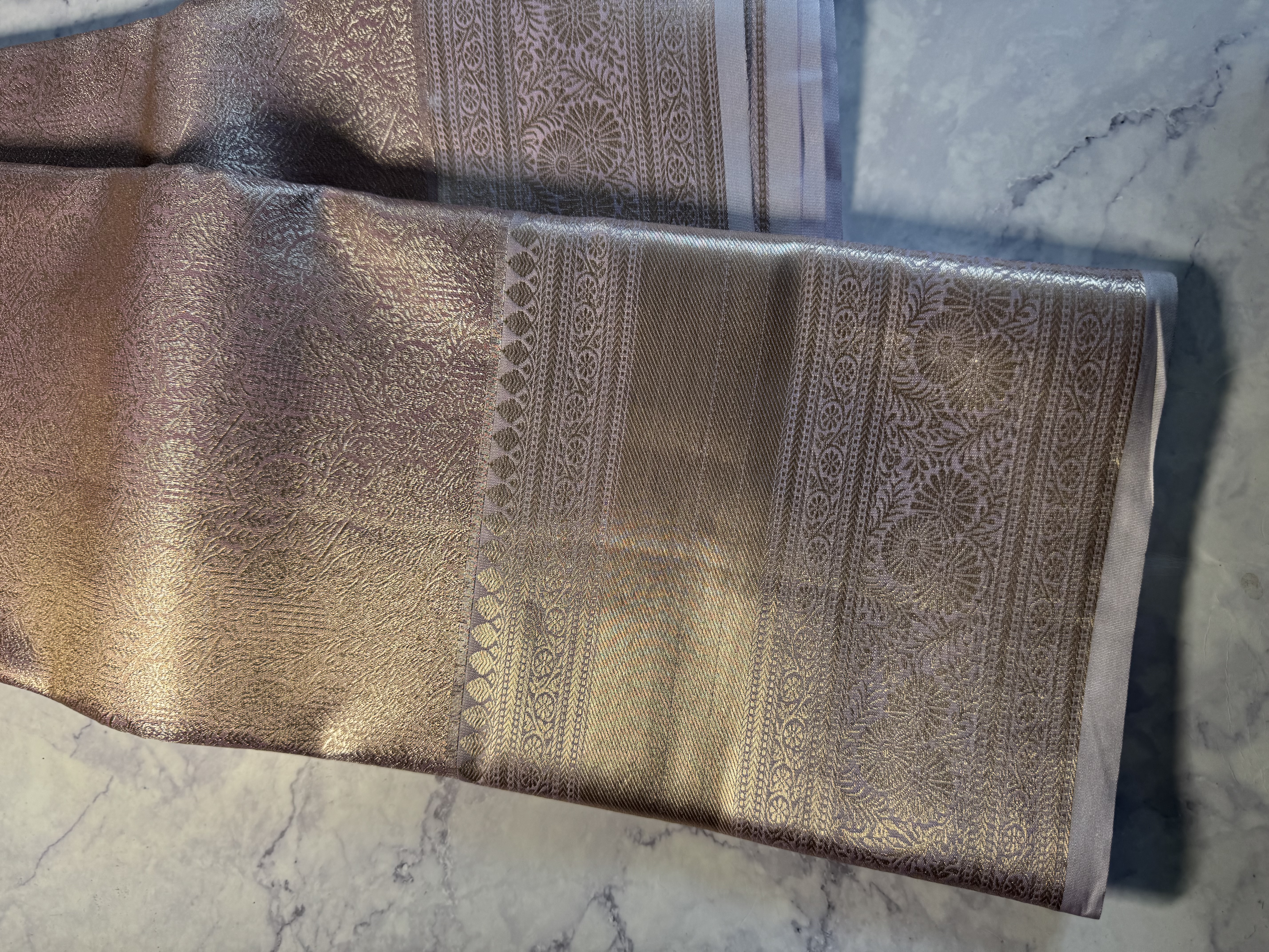 Tissue silk lavender saree with silver zari