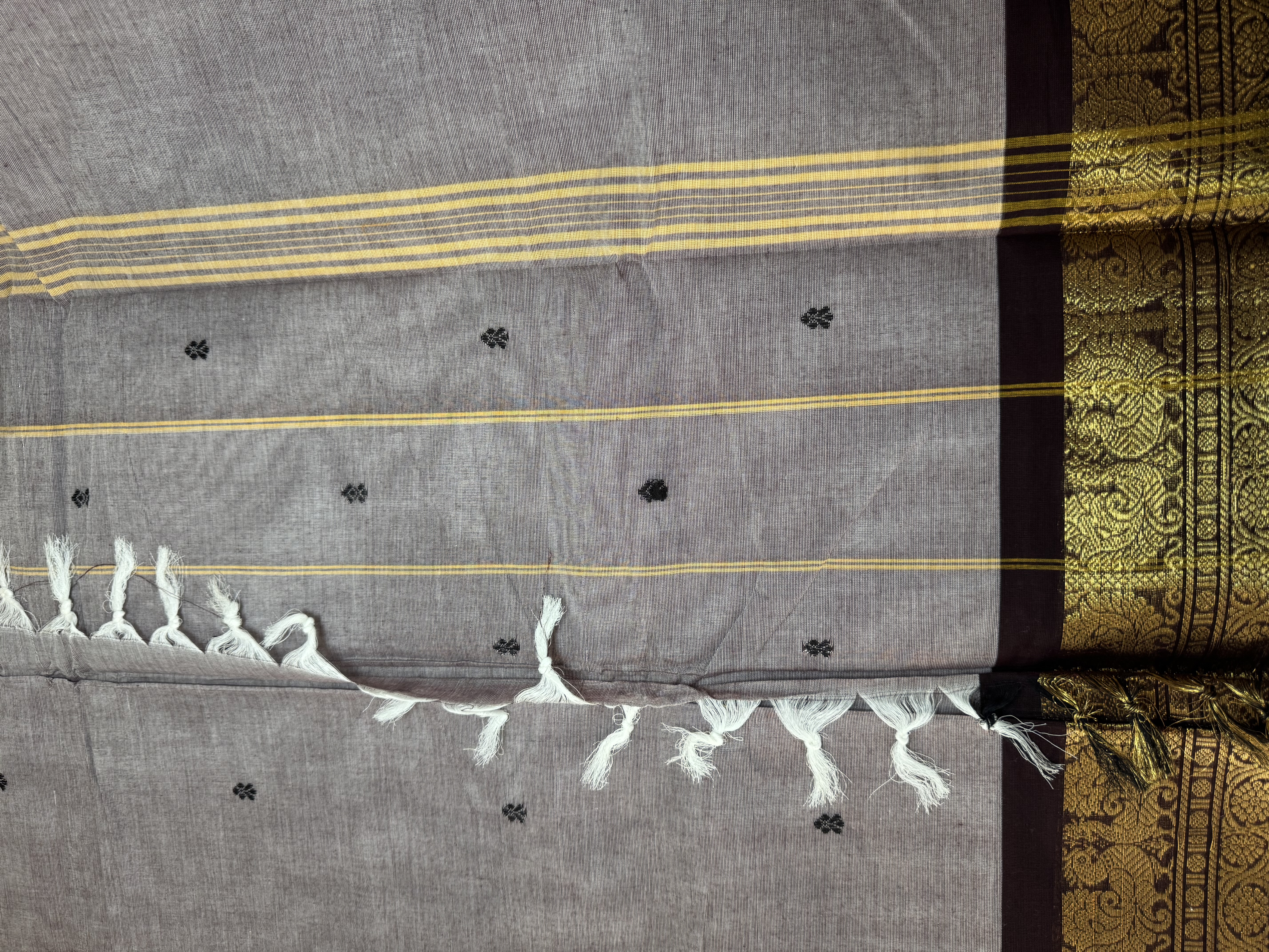 Grey brown cotton saree with brown border