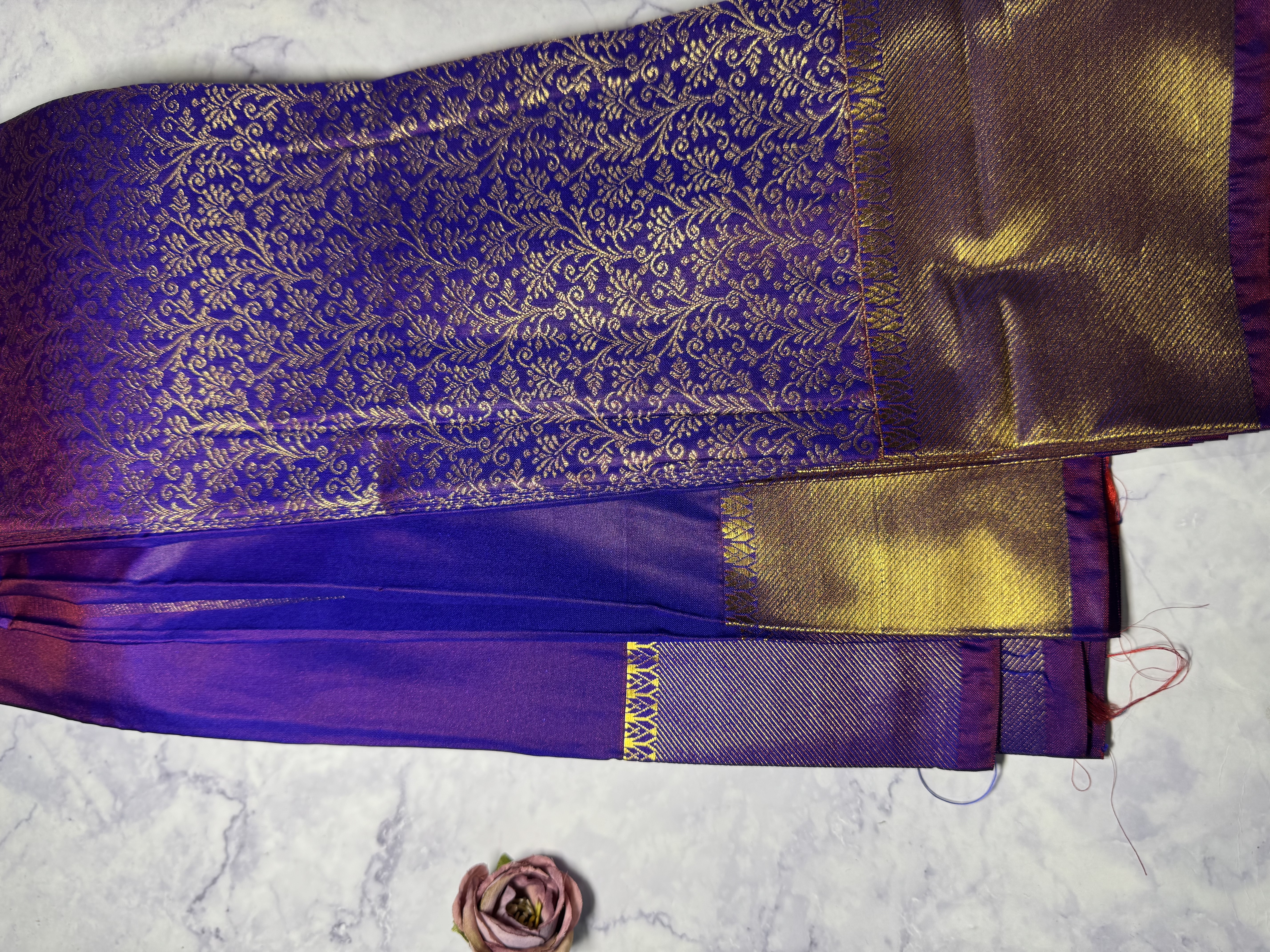 Purple floral heavy work semi silk saree