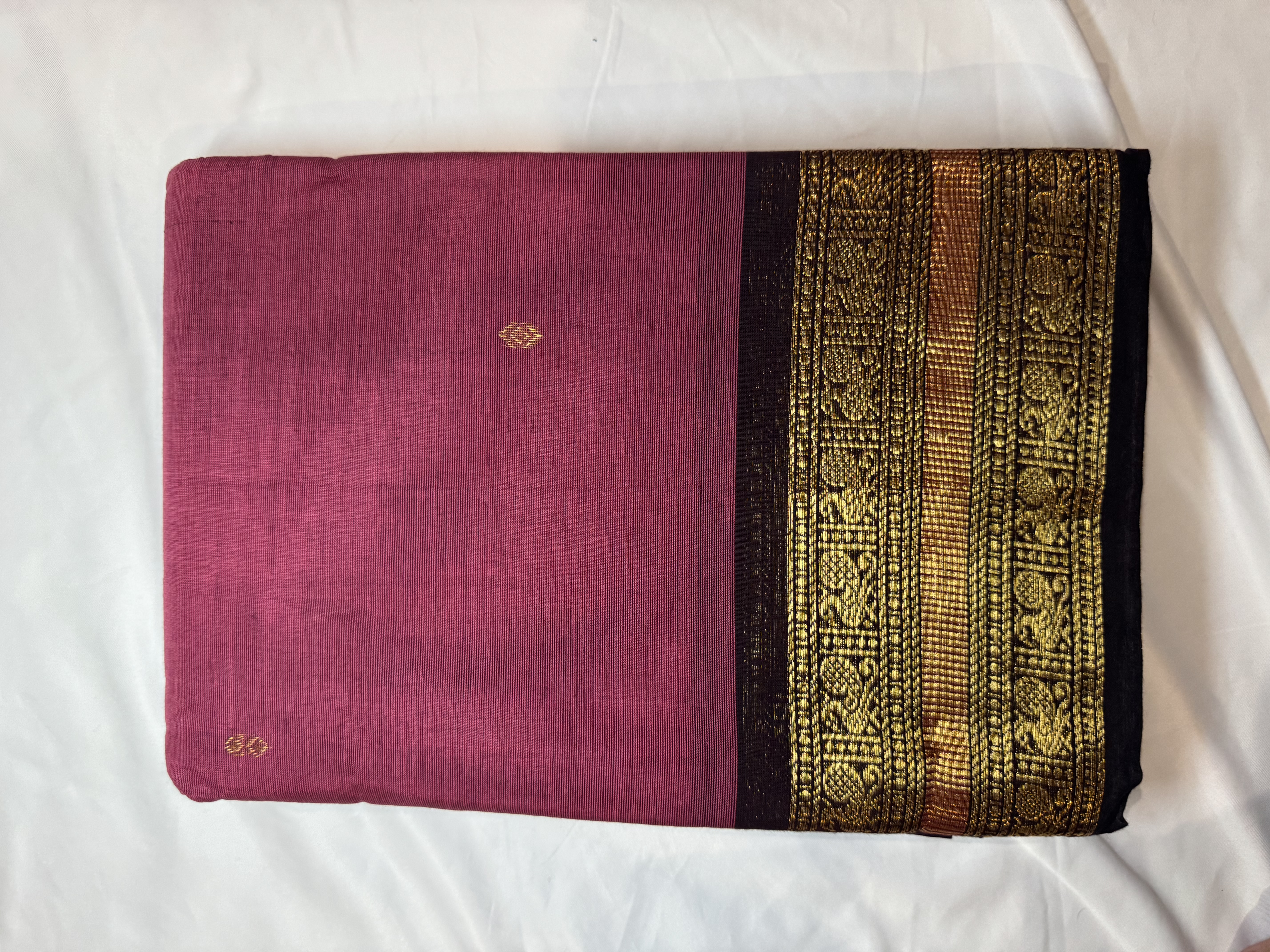 Pink cotton saree with black border