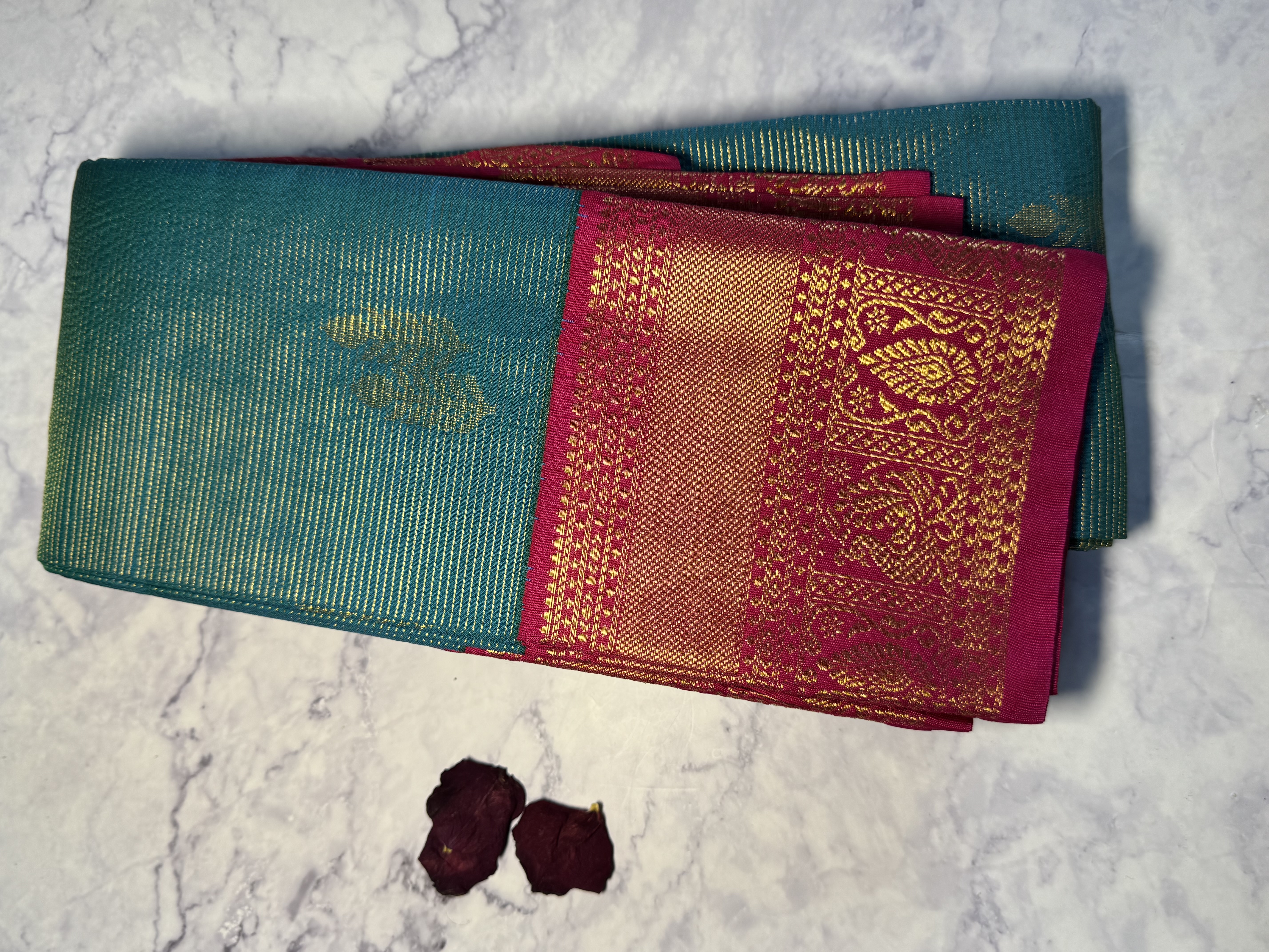 Turquoise blue vaira oosi soft silk with pink blouse