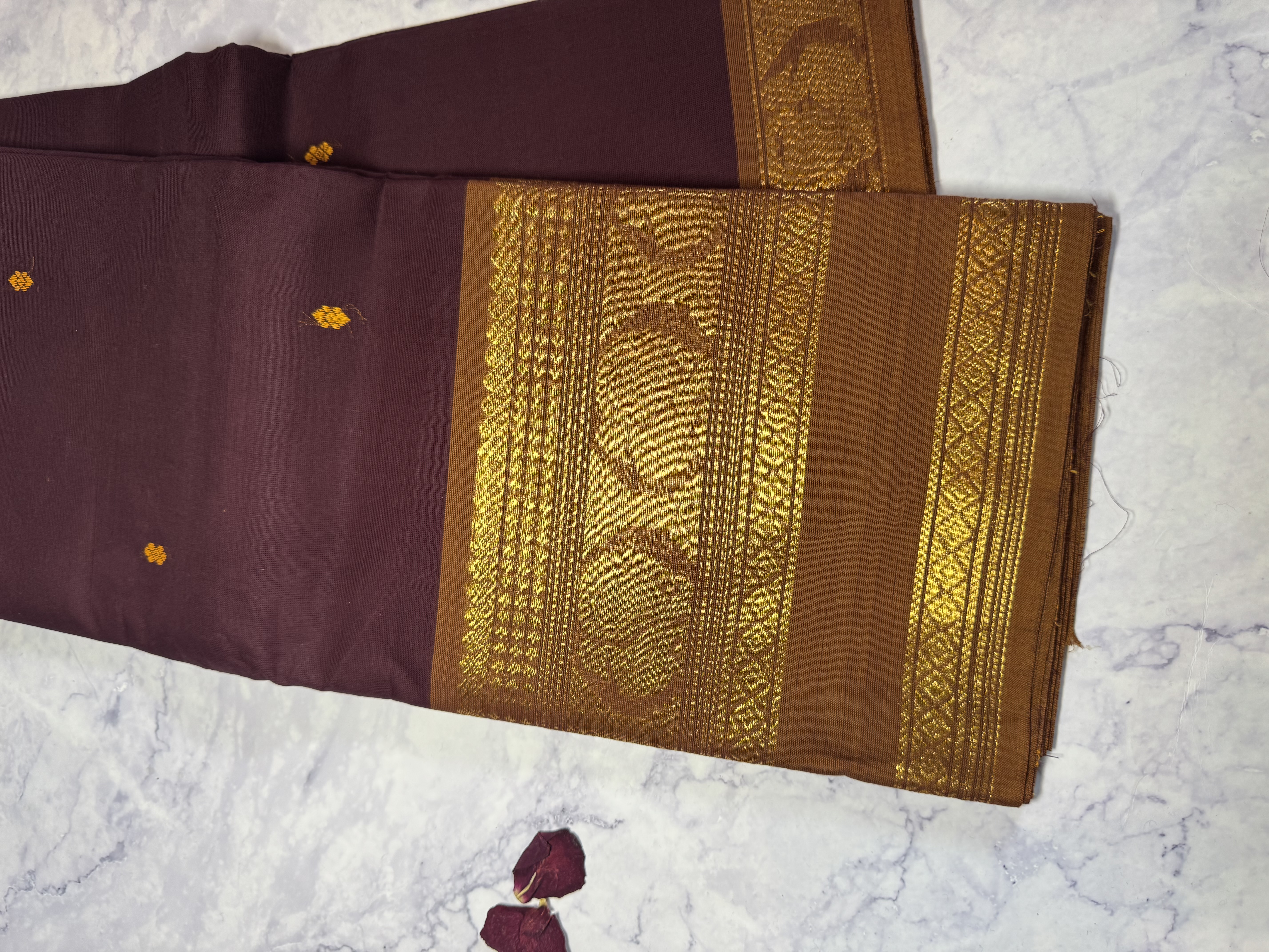 Brown cotton saree with light brown border