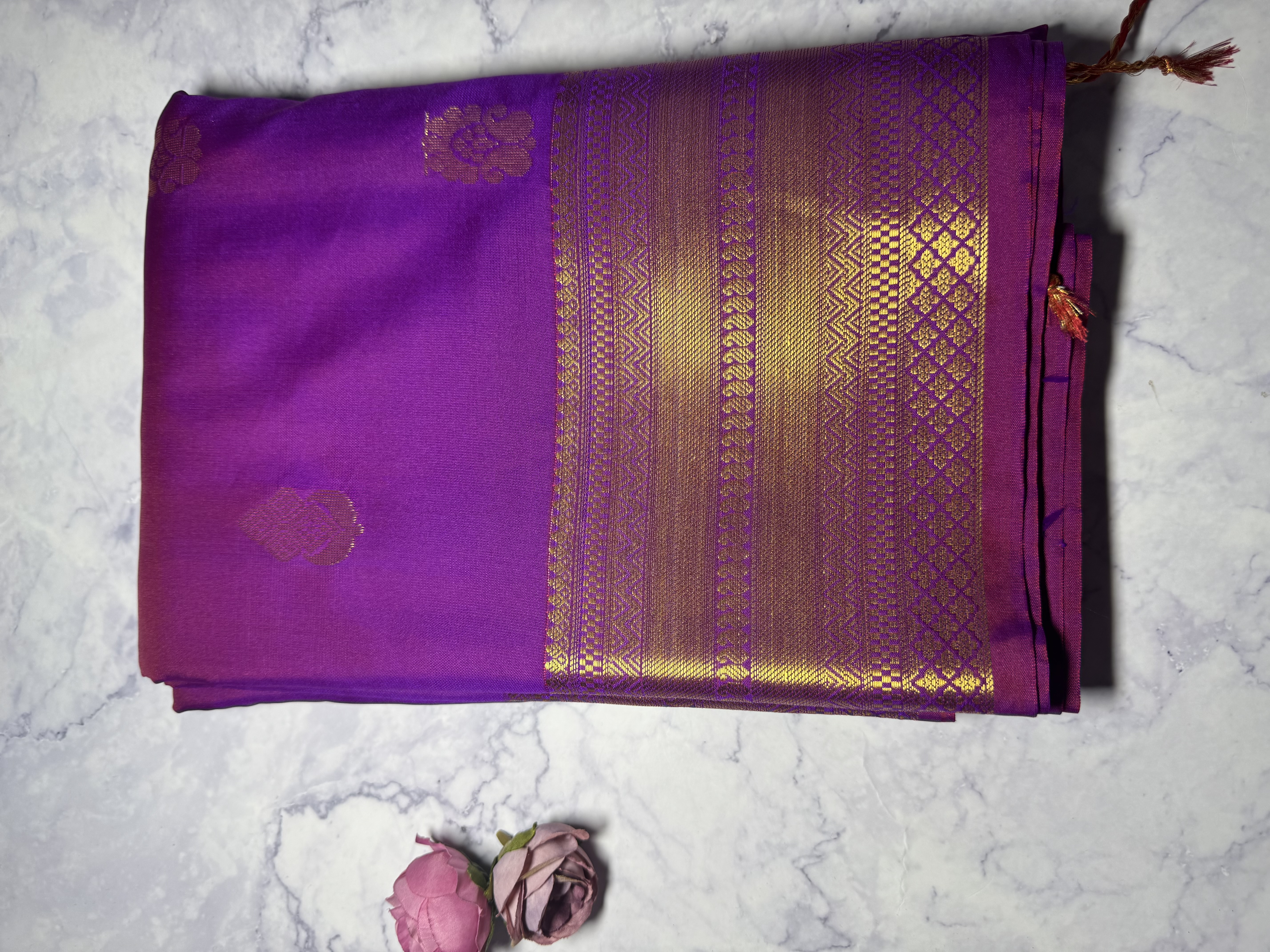 Purple semi silk saree with butta