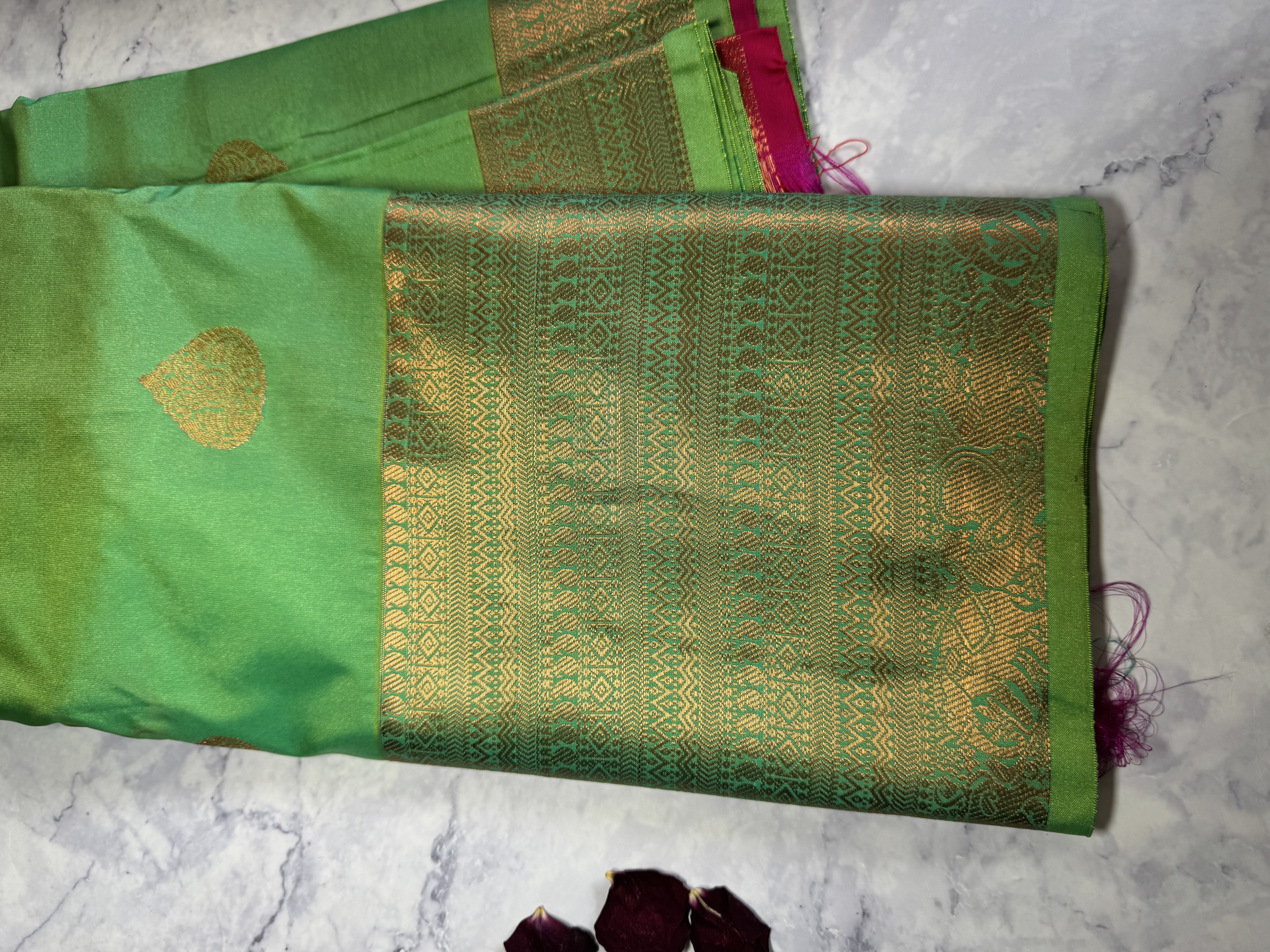 Lime green semi silk with hot pink blouse