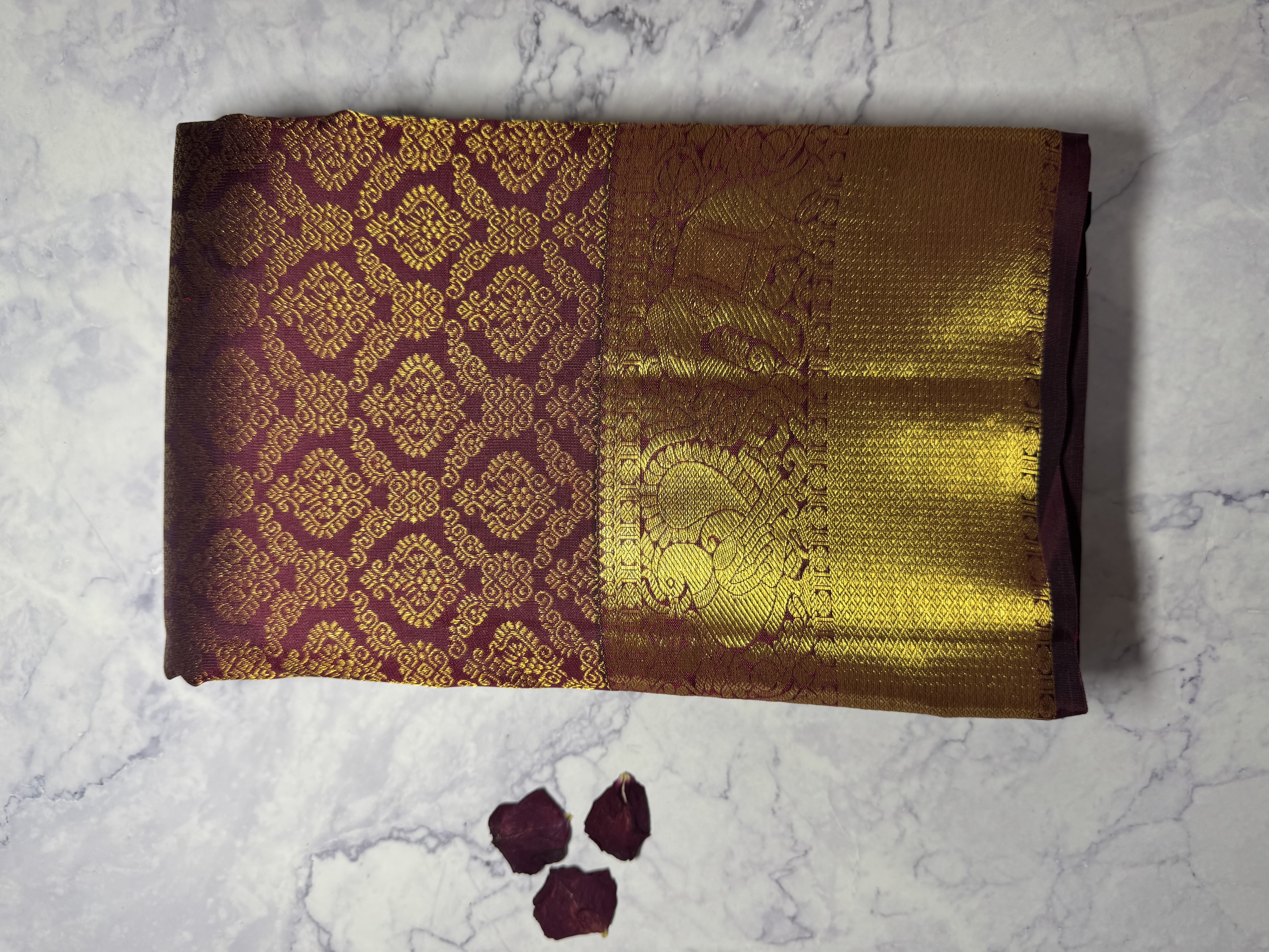 Maroon bridal pure silk saree kodi design
