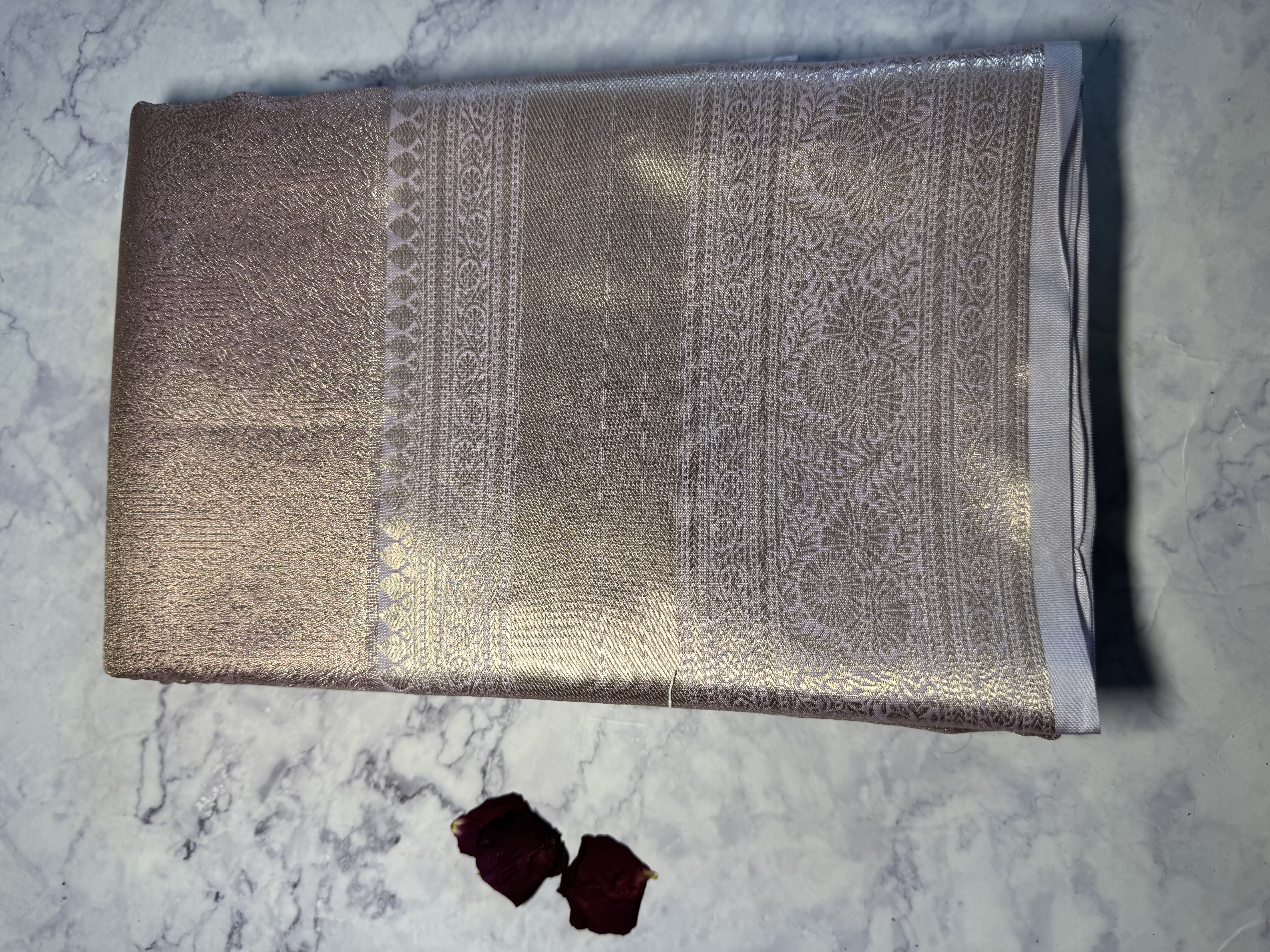 Tissue silk lavender saree with silver zari