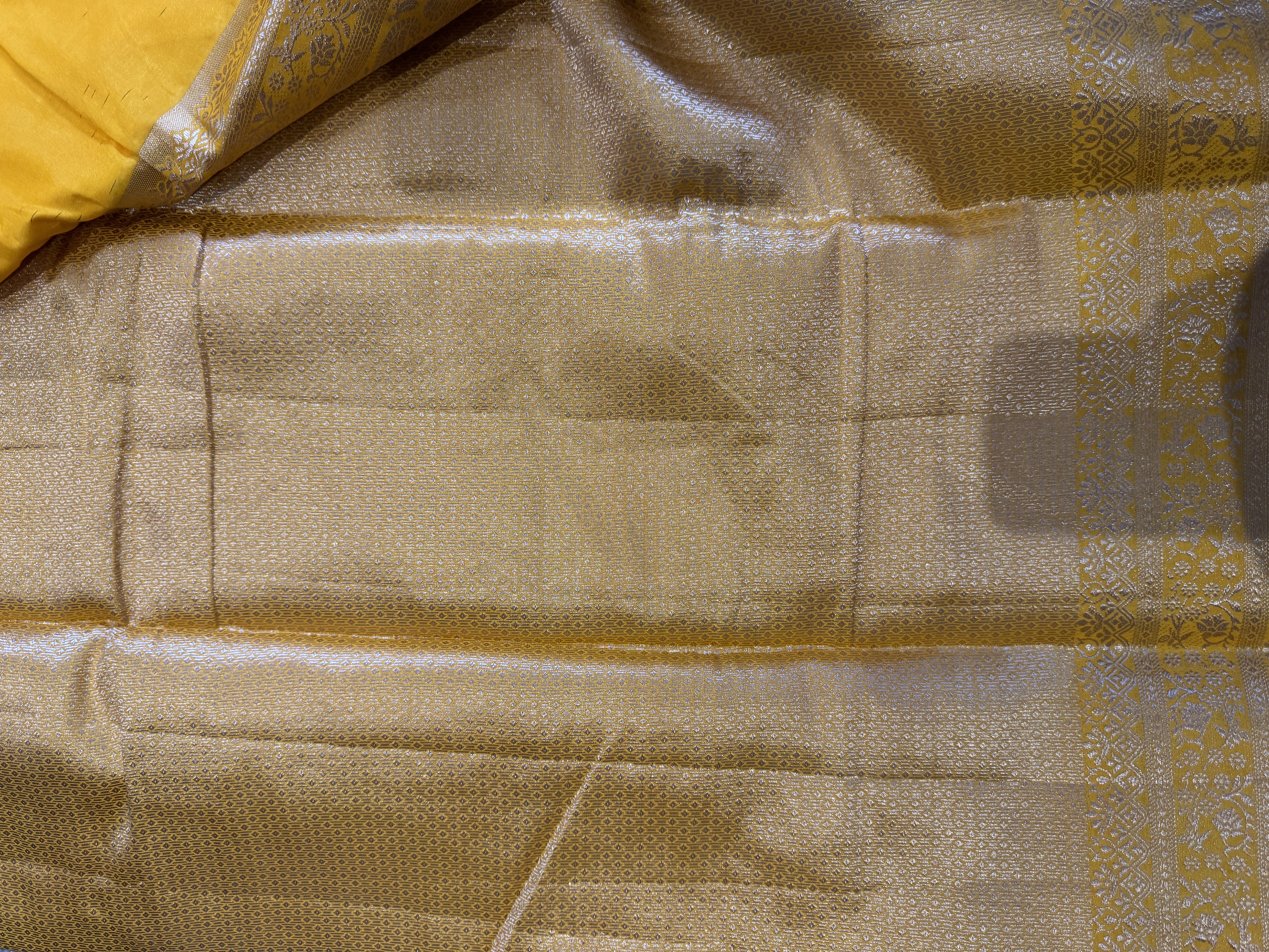 Mango yellow cotton saree with brocade blouse