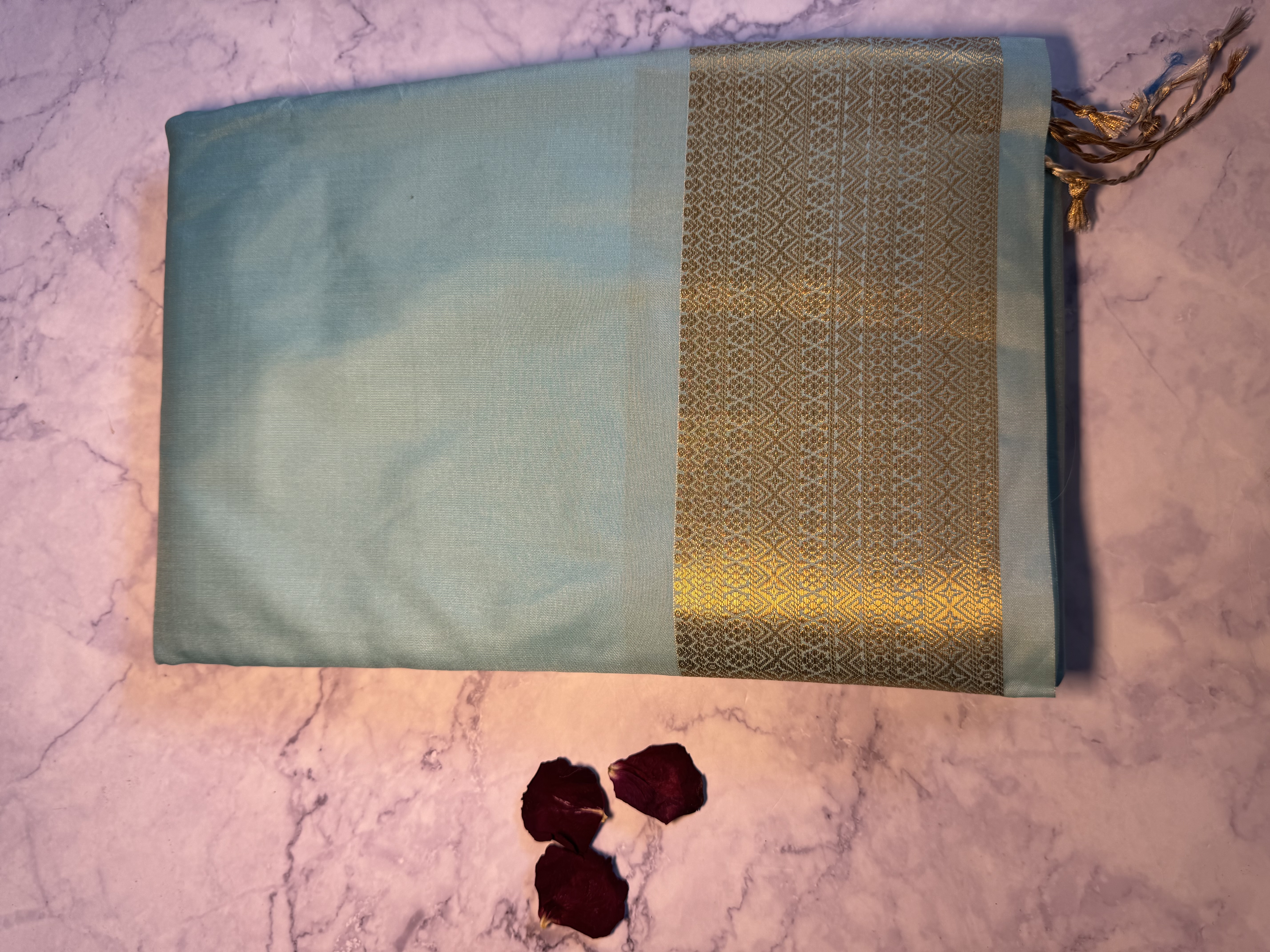 Pastel blue semi silk saree 