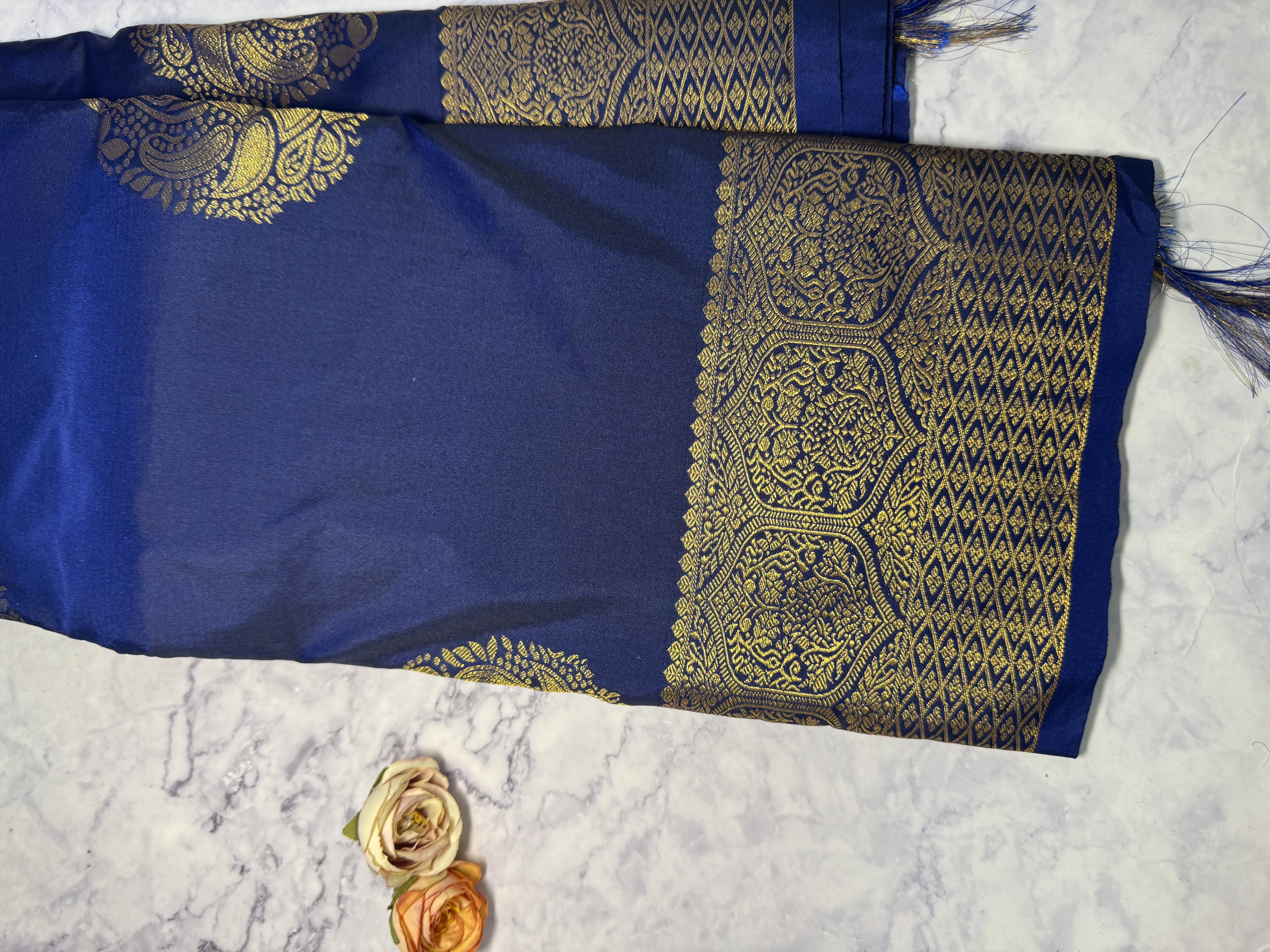 Midnight blue semi silk saree with butta 
