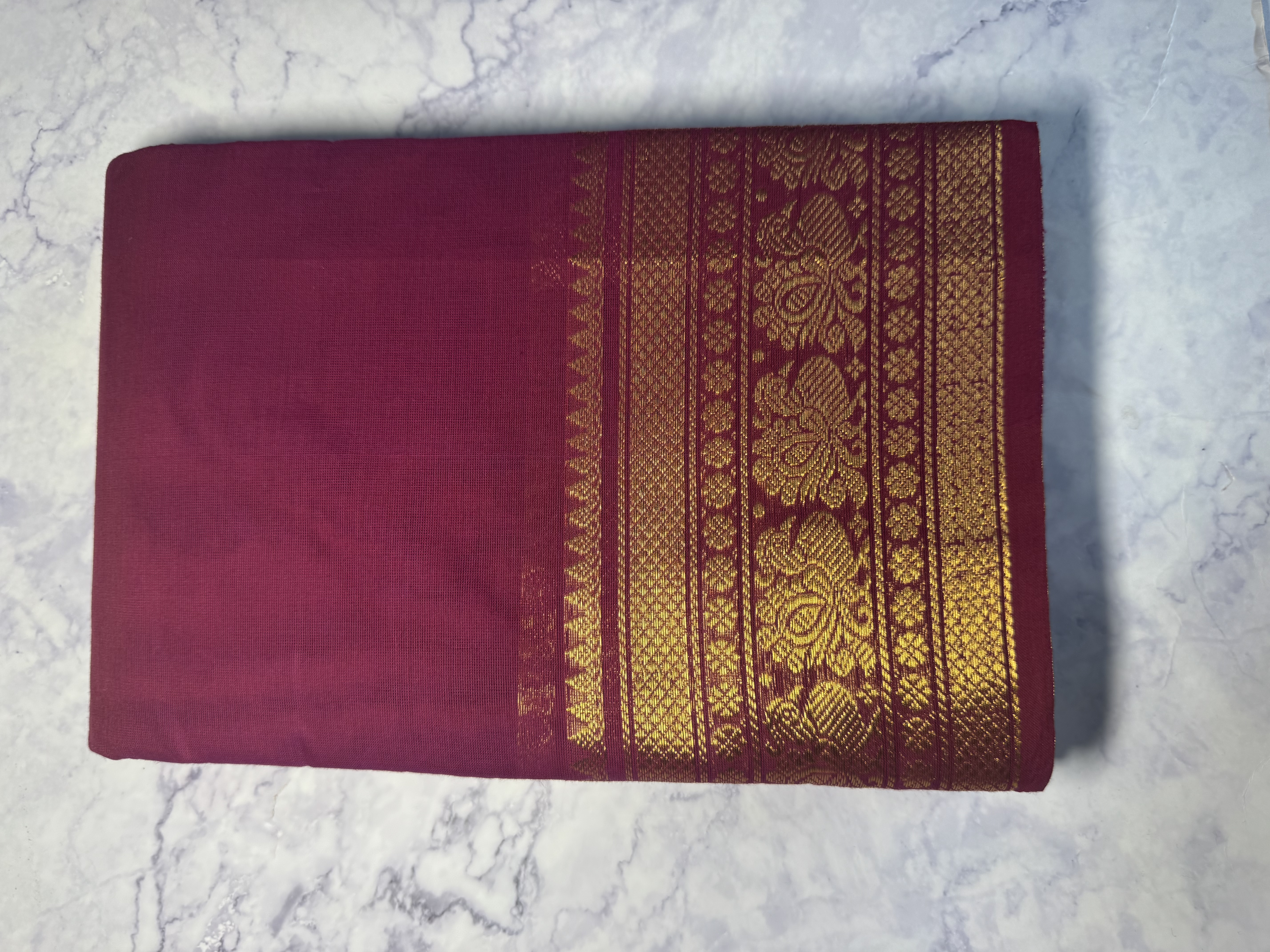 Burgundy red cotton saree 