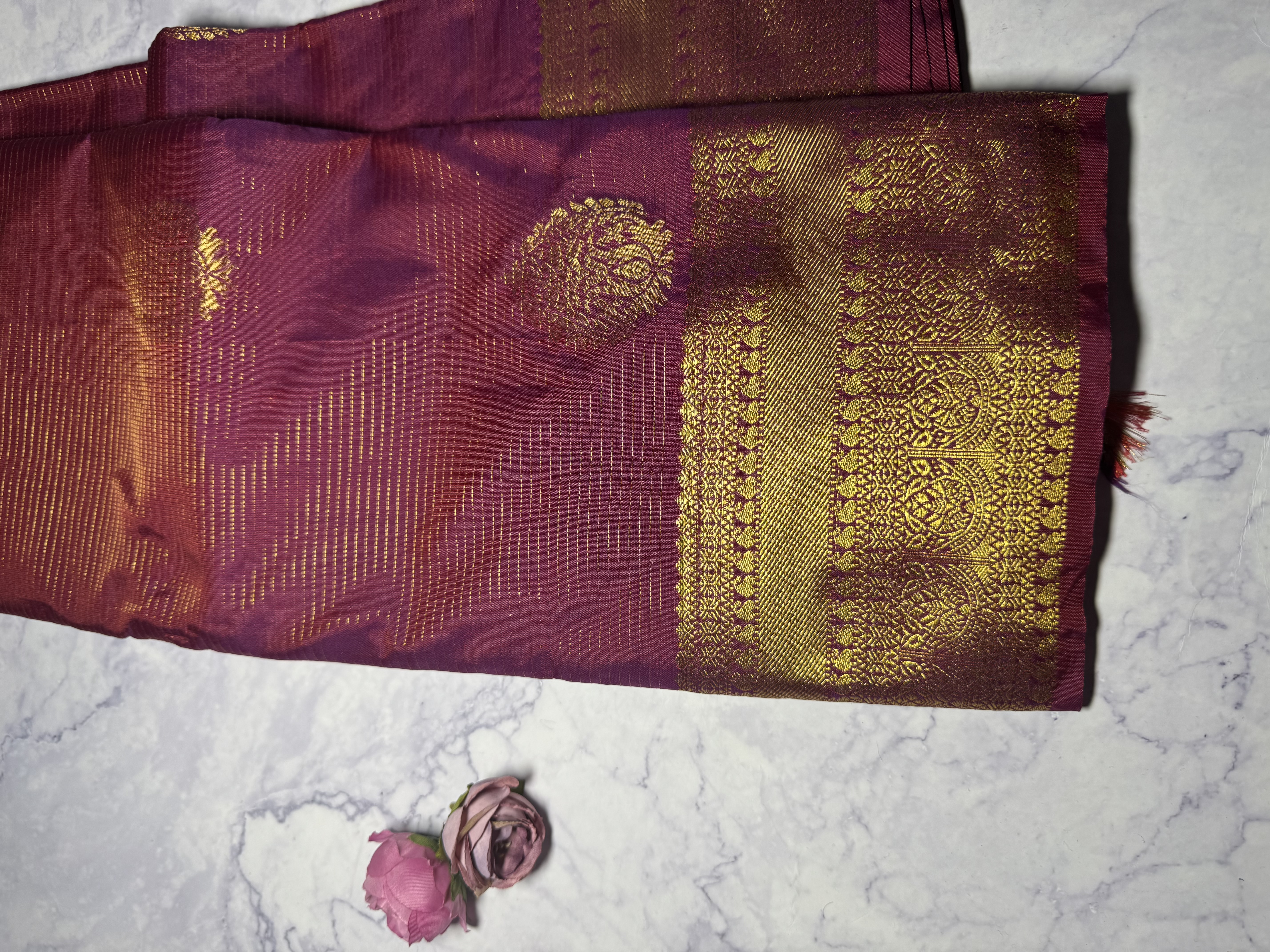 Berry red vaira oosi semi silk saree