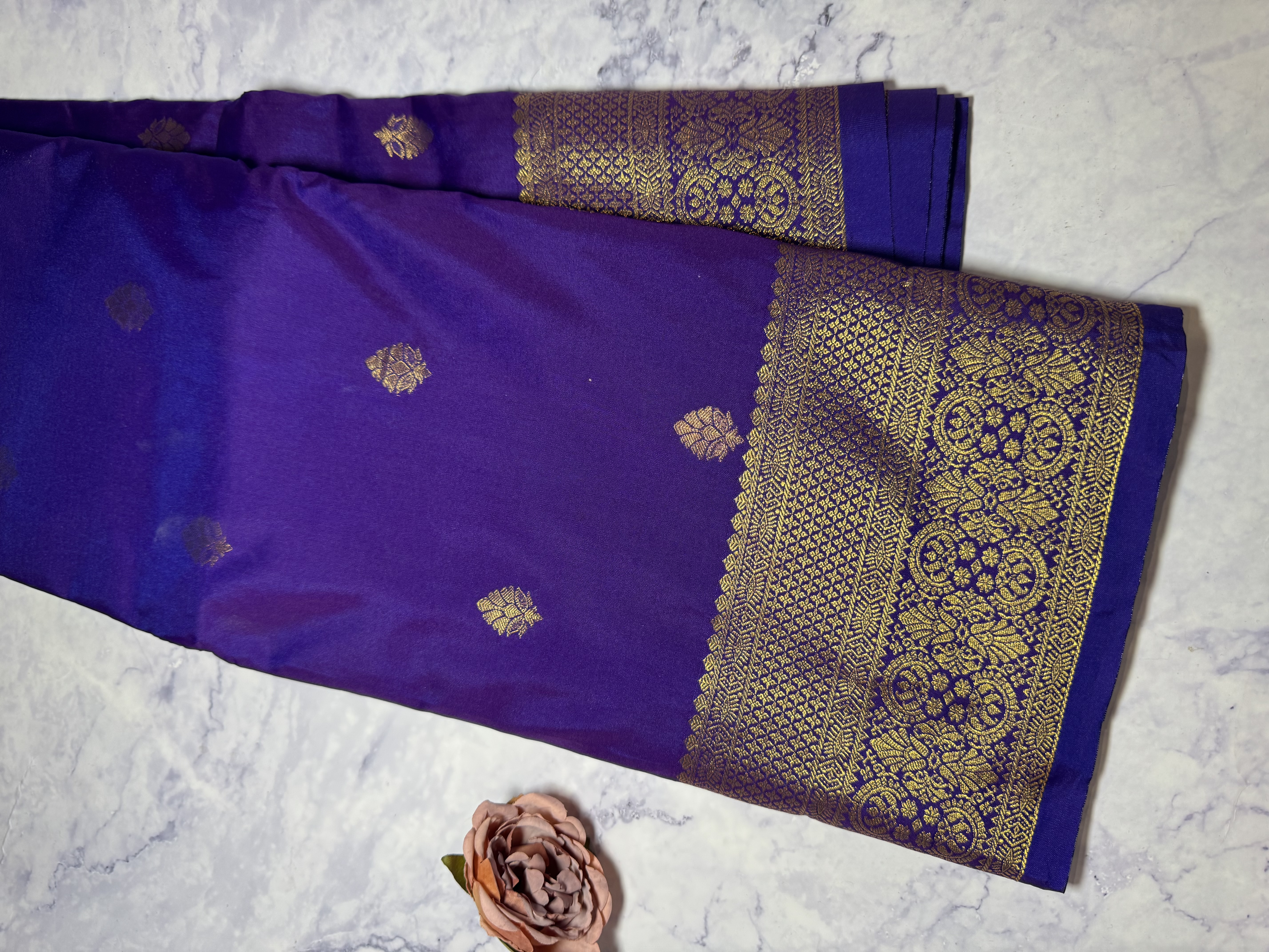Violet semi silk saree with small butta