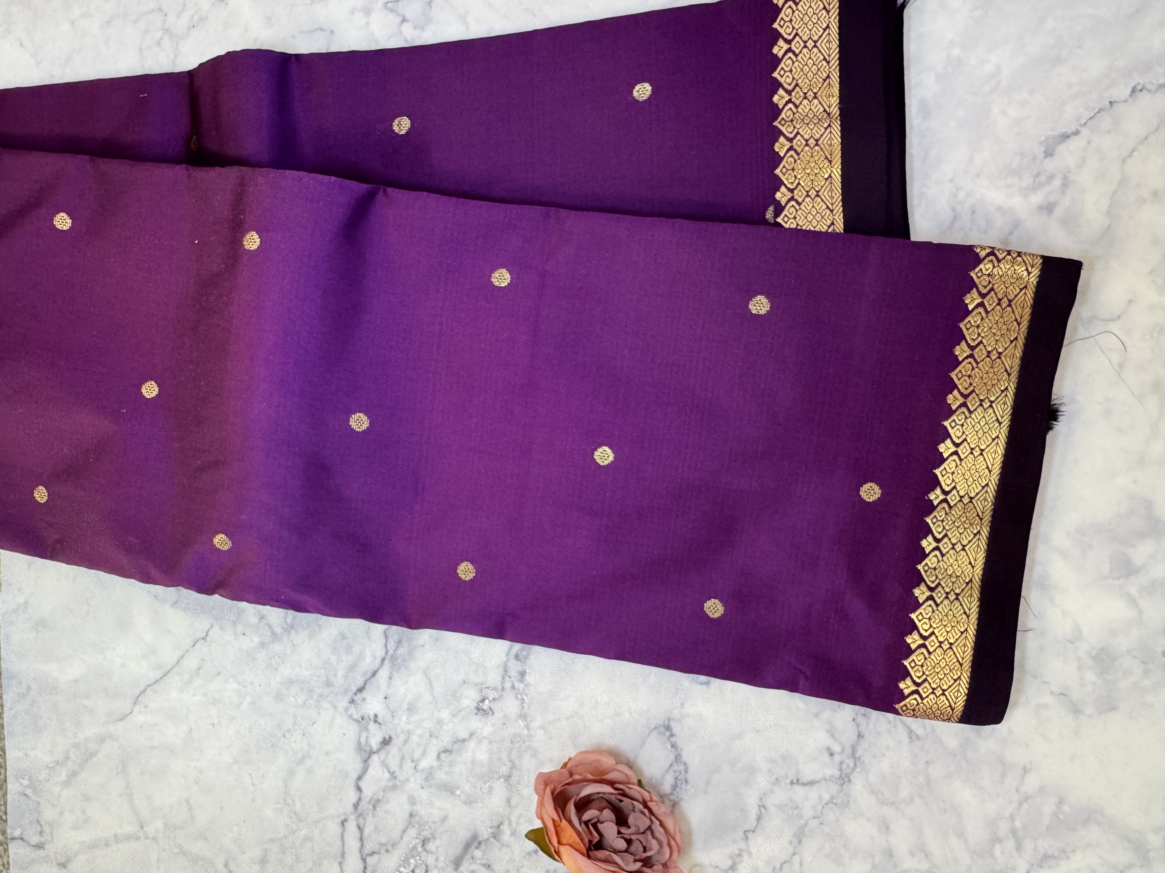 Dark purple semi silk saree with thin border