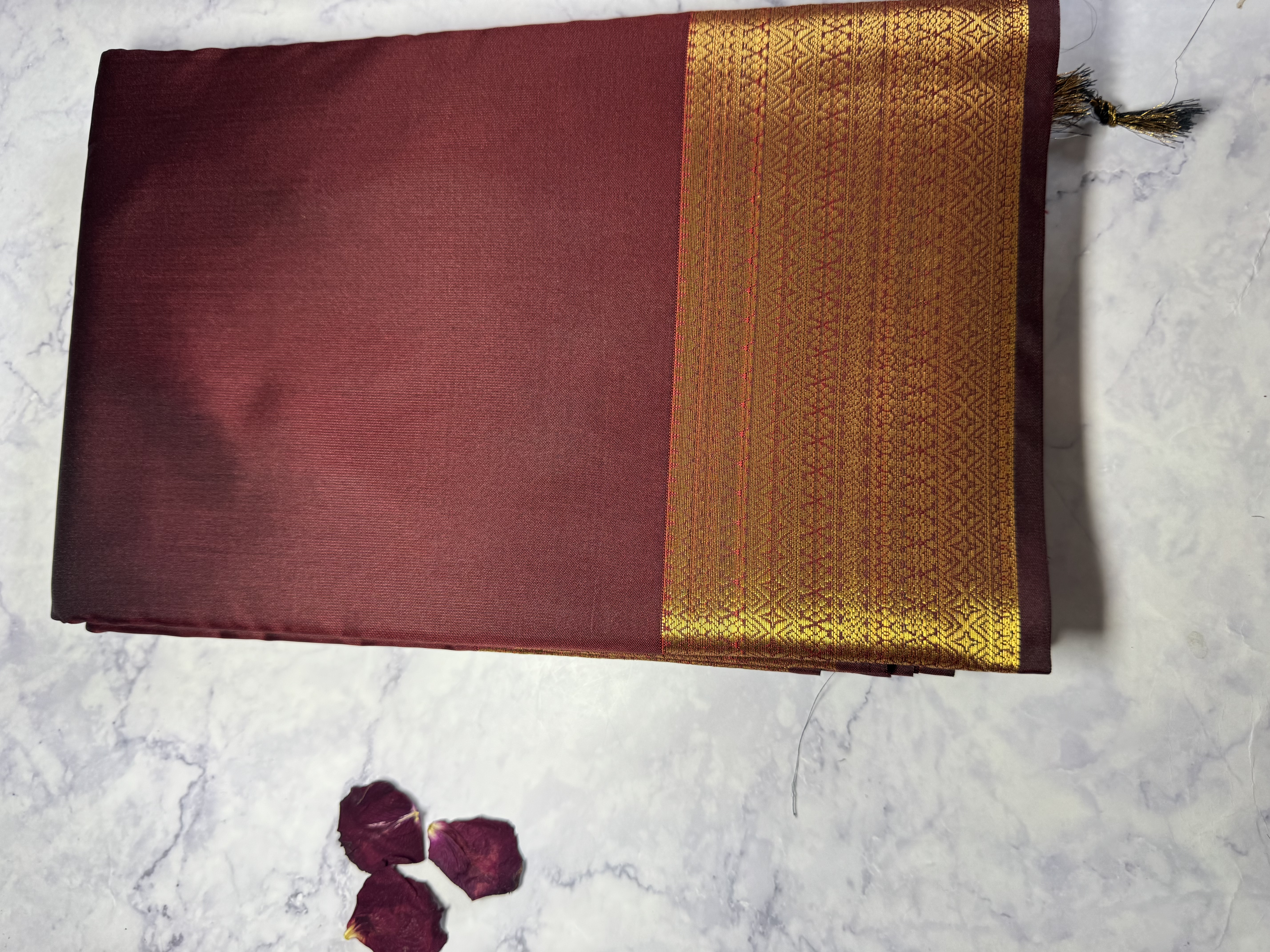 Bright maroon semi silk saree