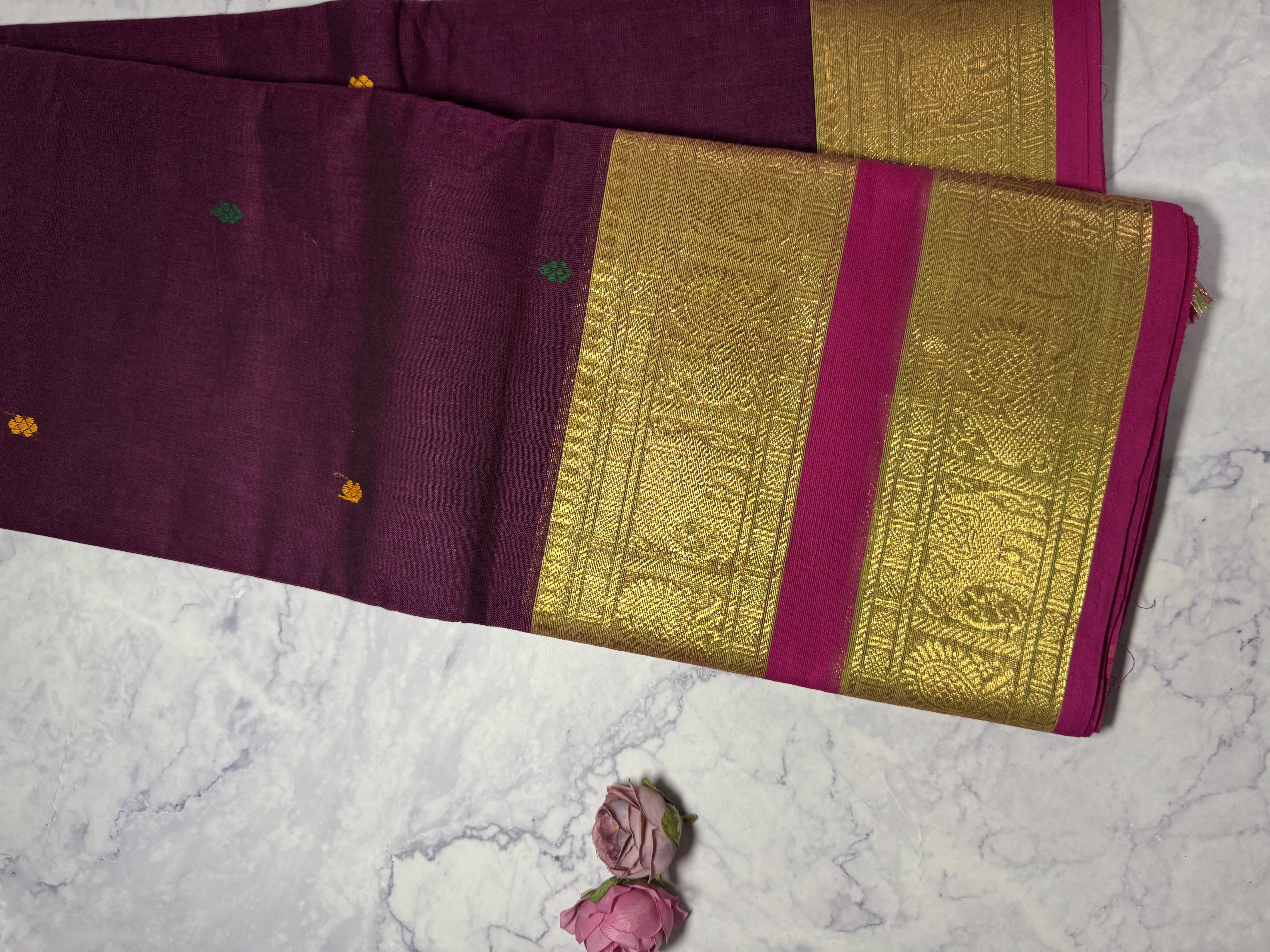 Wine cotton saree with pink border