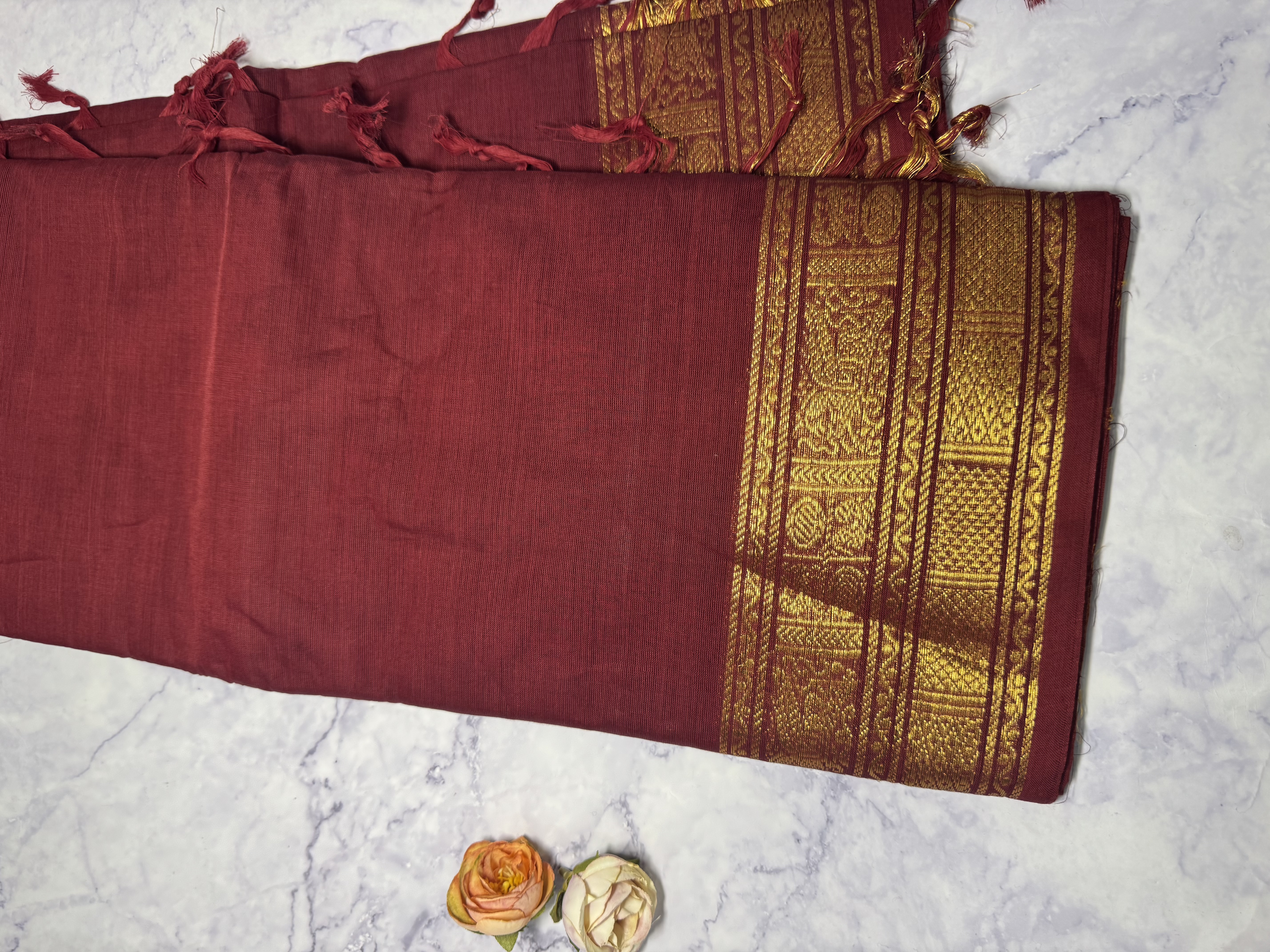 Berry red cotton saree