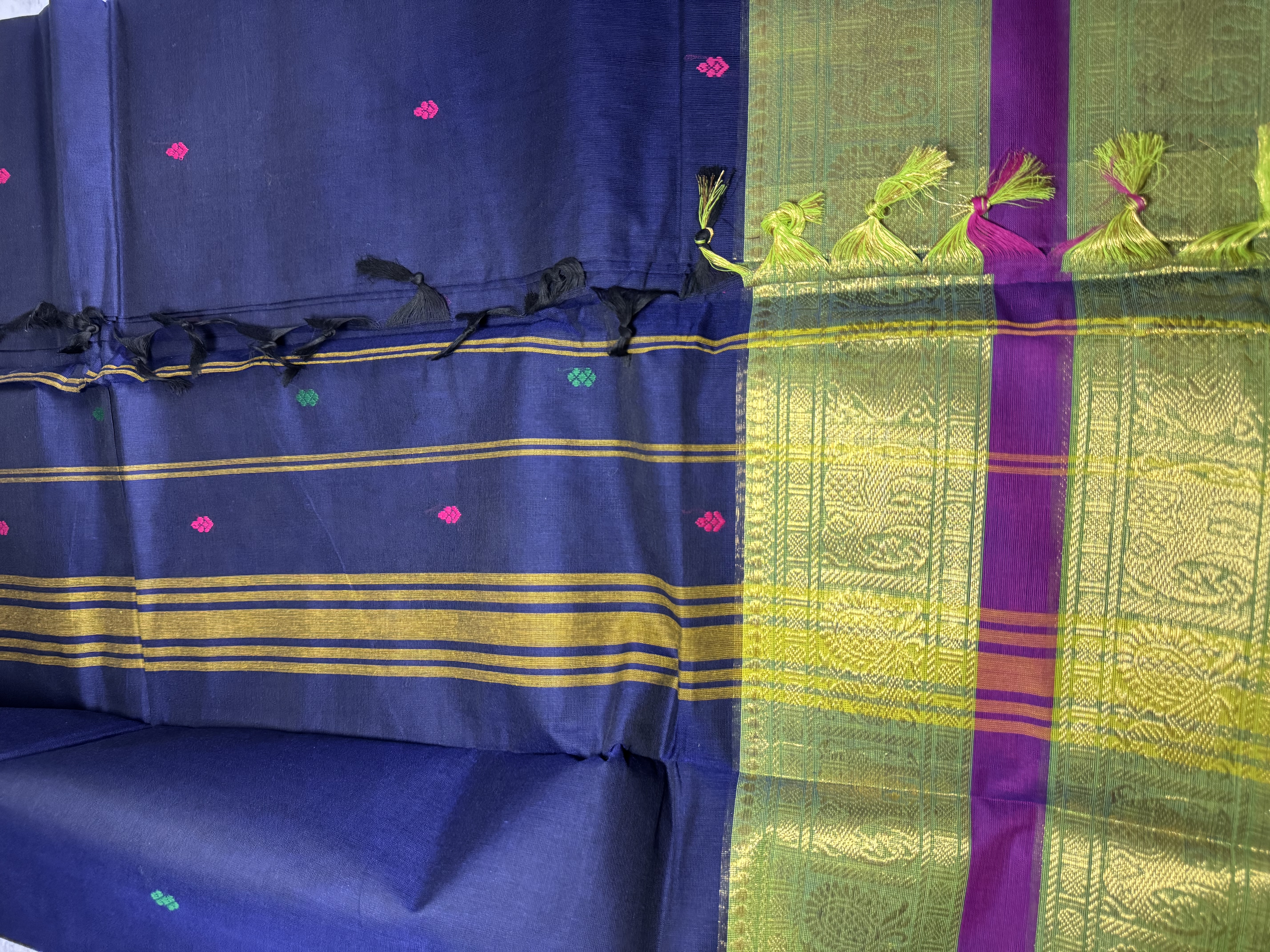 Navy blue cotton saree with purple border