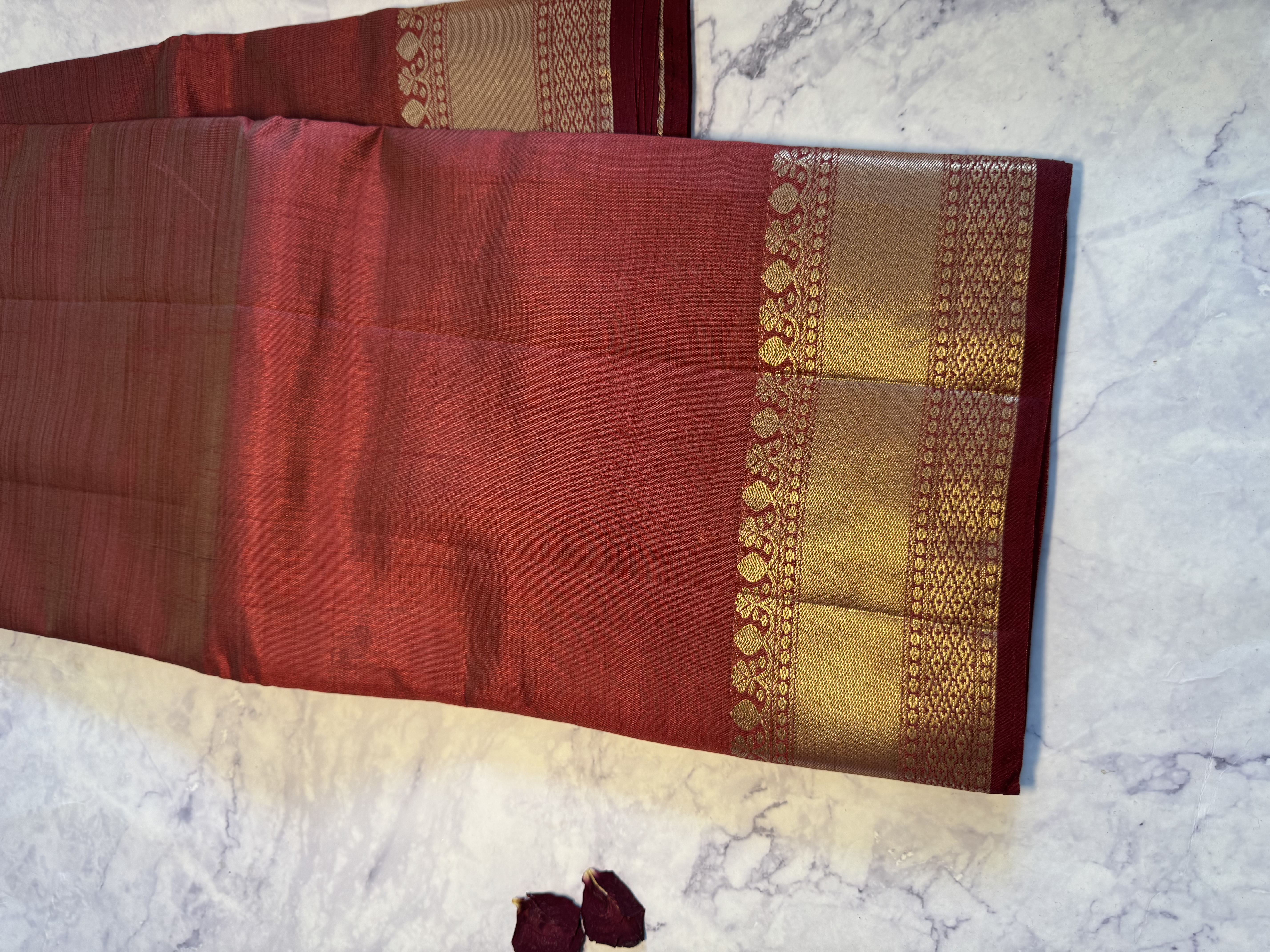 Burgundy red mango silk saree medium border