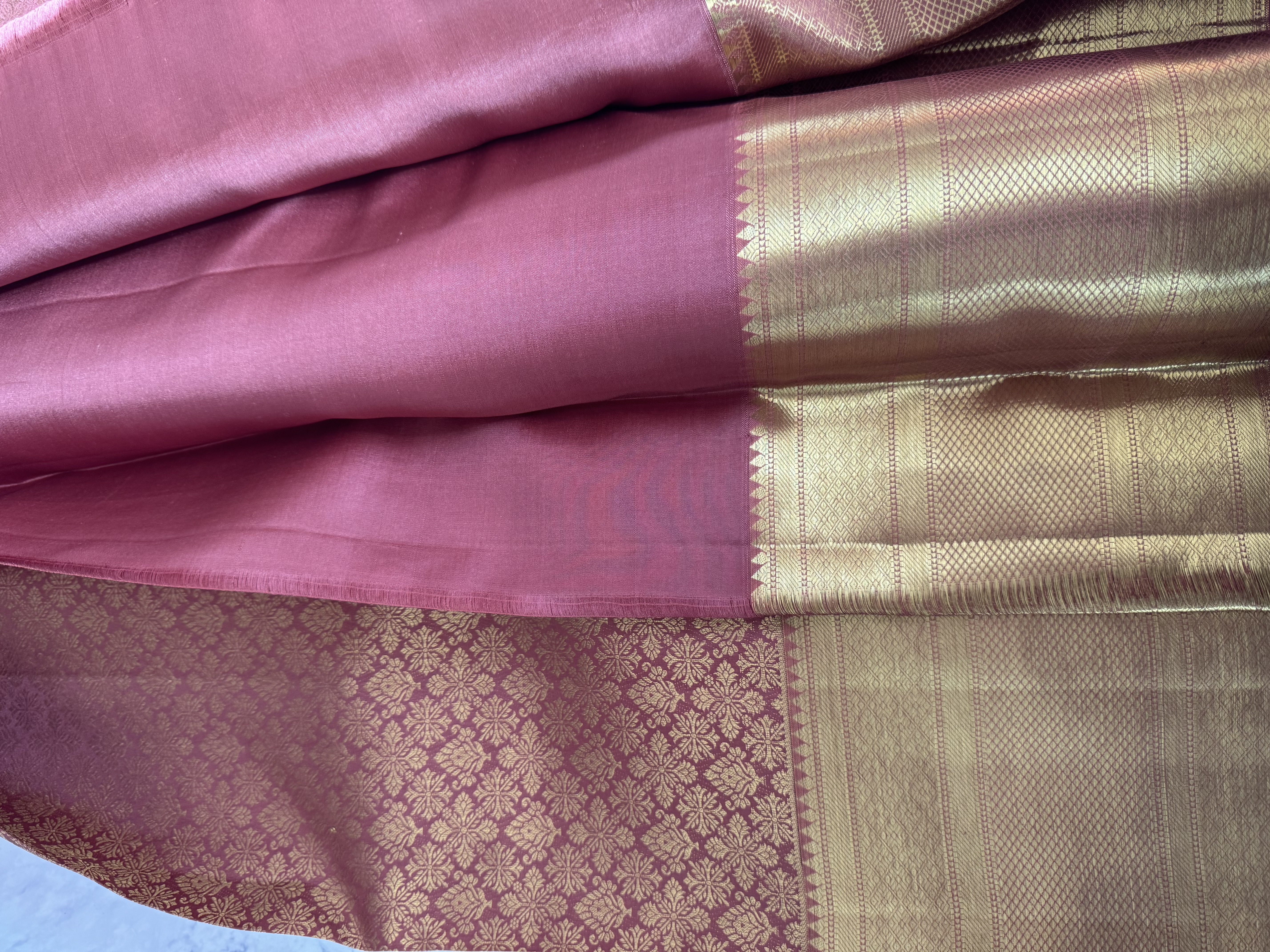 Rust pure silk with heavy gold zari 