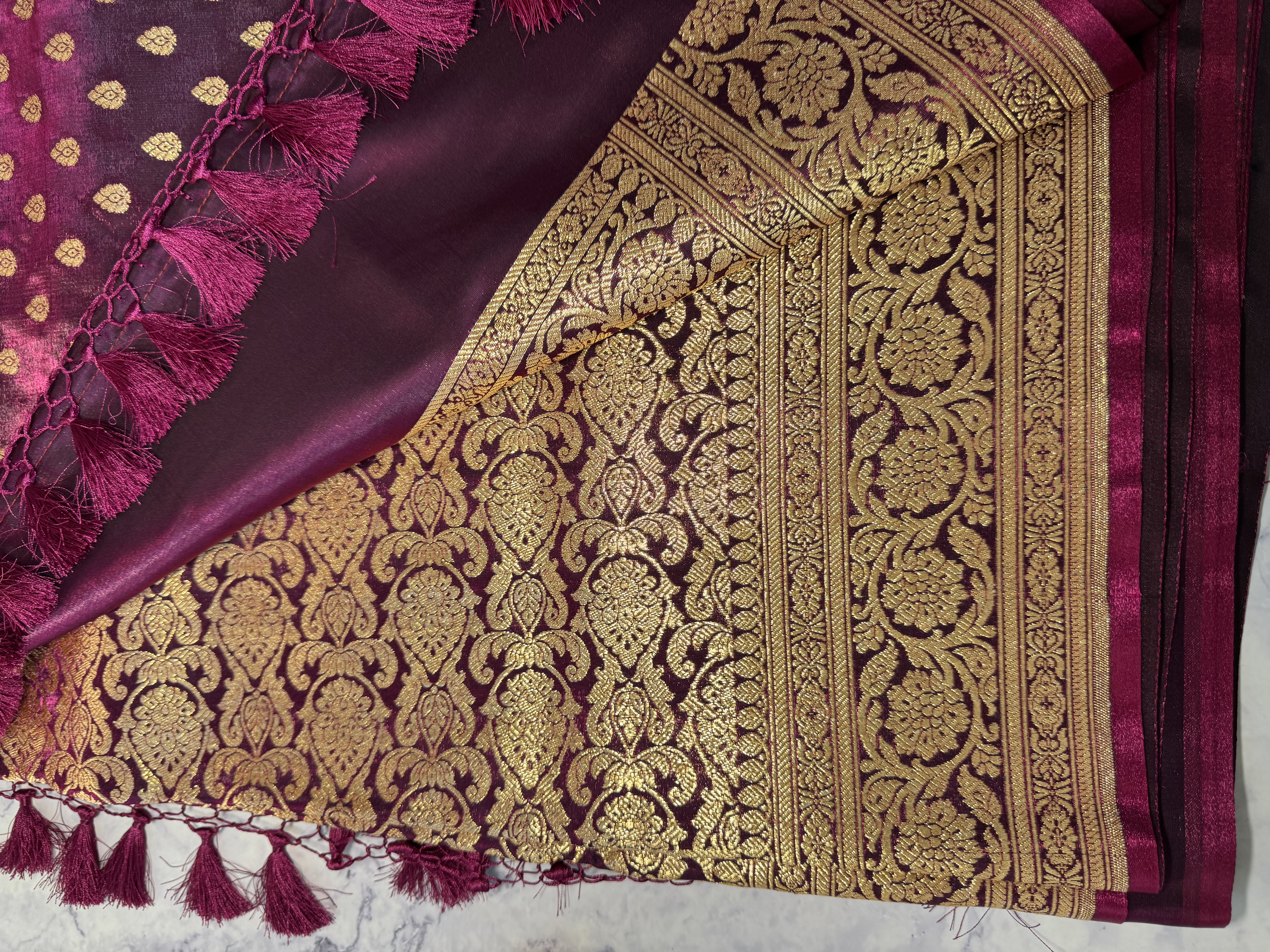 Dual tone purple pink banarasi saree