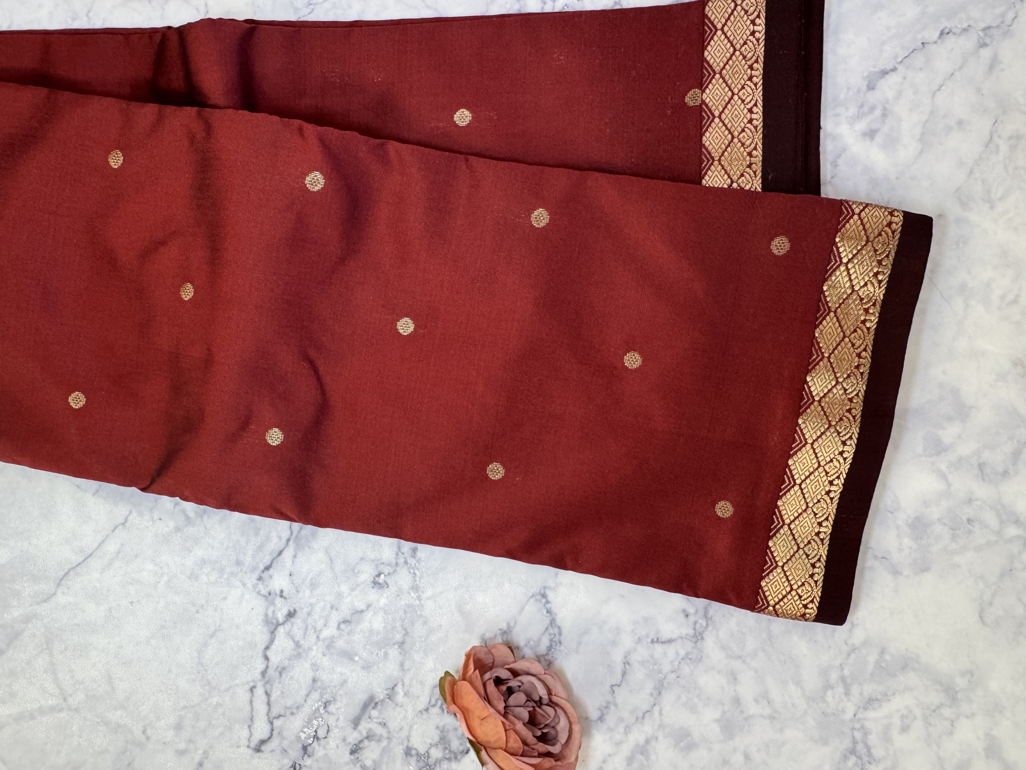 Maroon semi silk saree with thin border