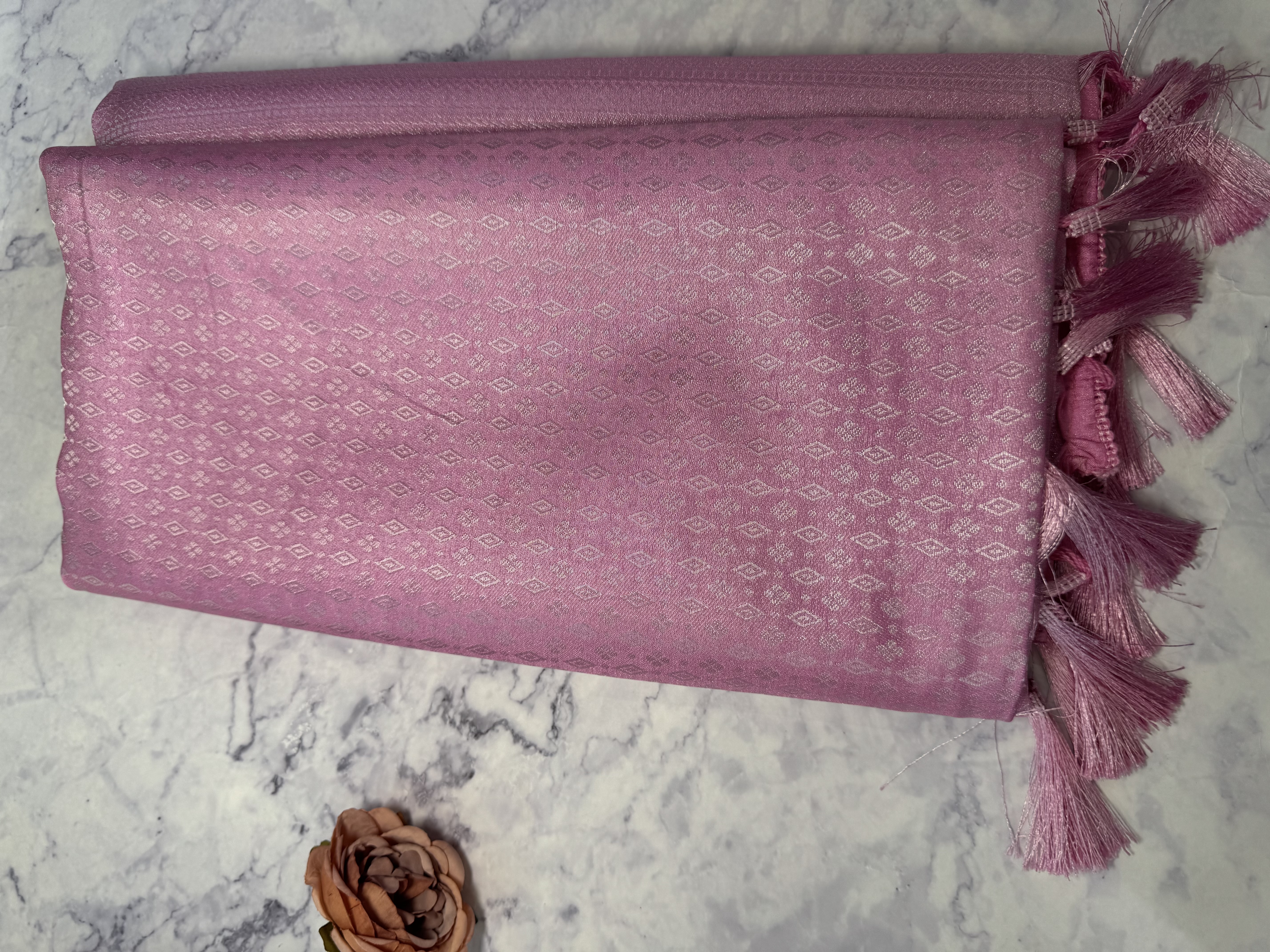 Baby pink kubera pattu with silver zari